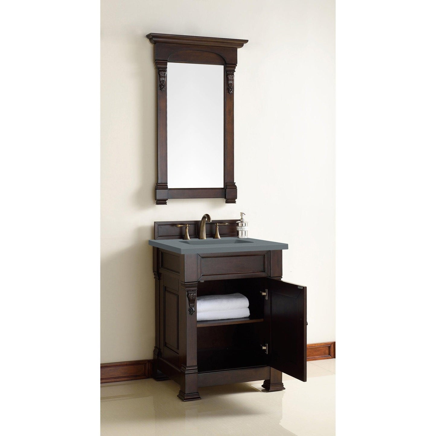 James Martin Vanities Brookfield 26" Burnished Mahogany Single Vanity With 3cm Cala Blue Quartz Top