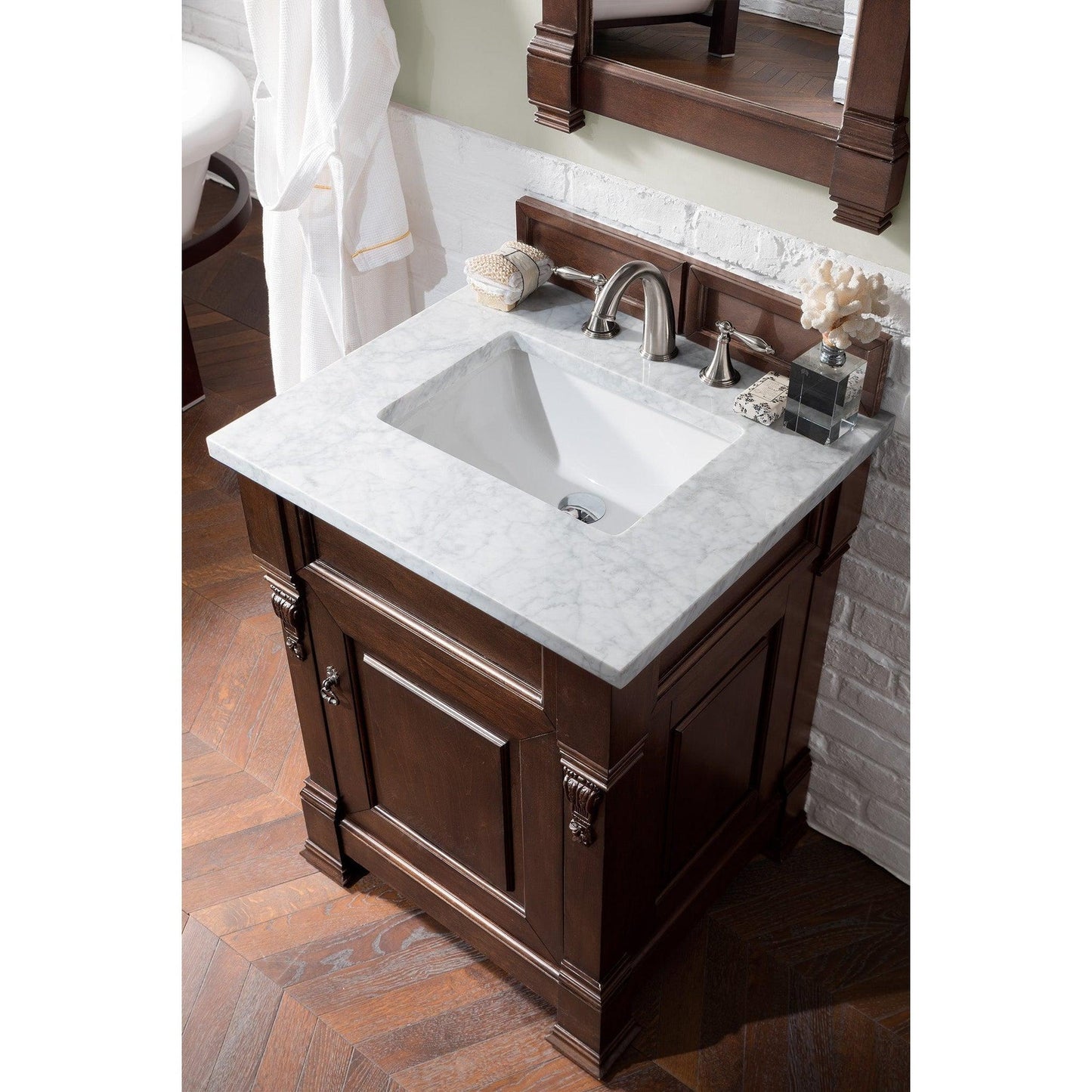 James Martin Vanities Brookfield 26" Burnished Mahogany Single Vanity With 3cm Carrara Marble Top