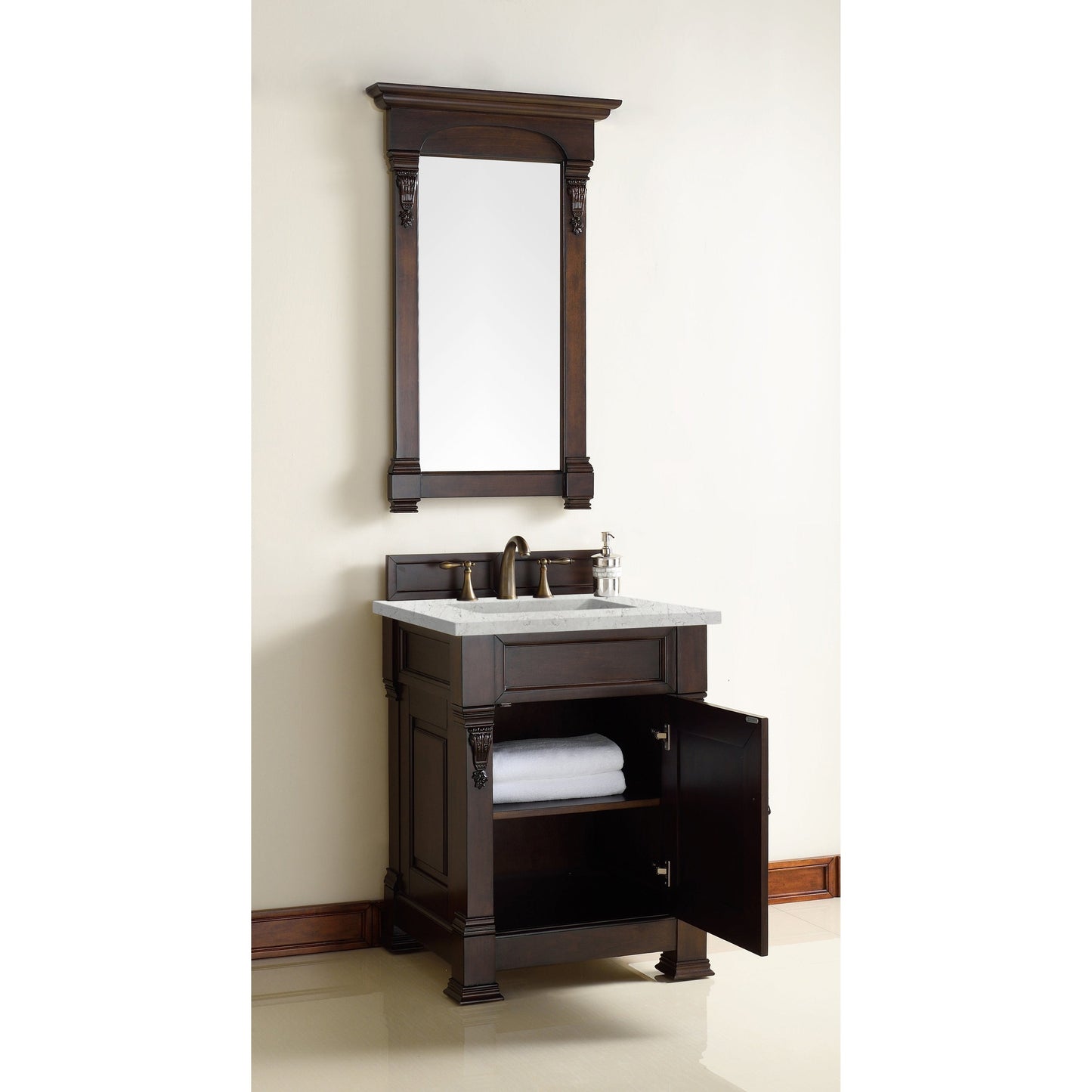 James Martin Vanities Brookfield 26" Burnished Mahogany Single Vanity With 3cm Eternal Jasmine Pearl Quartz Top