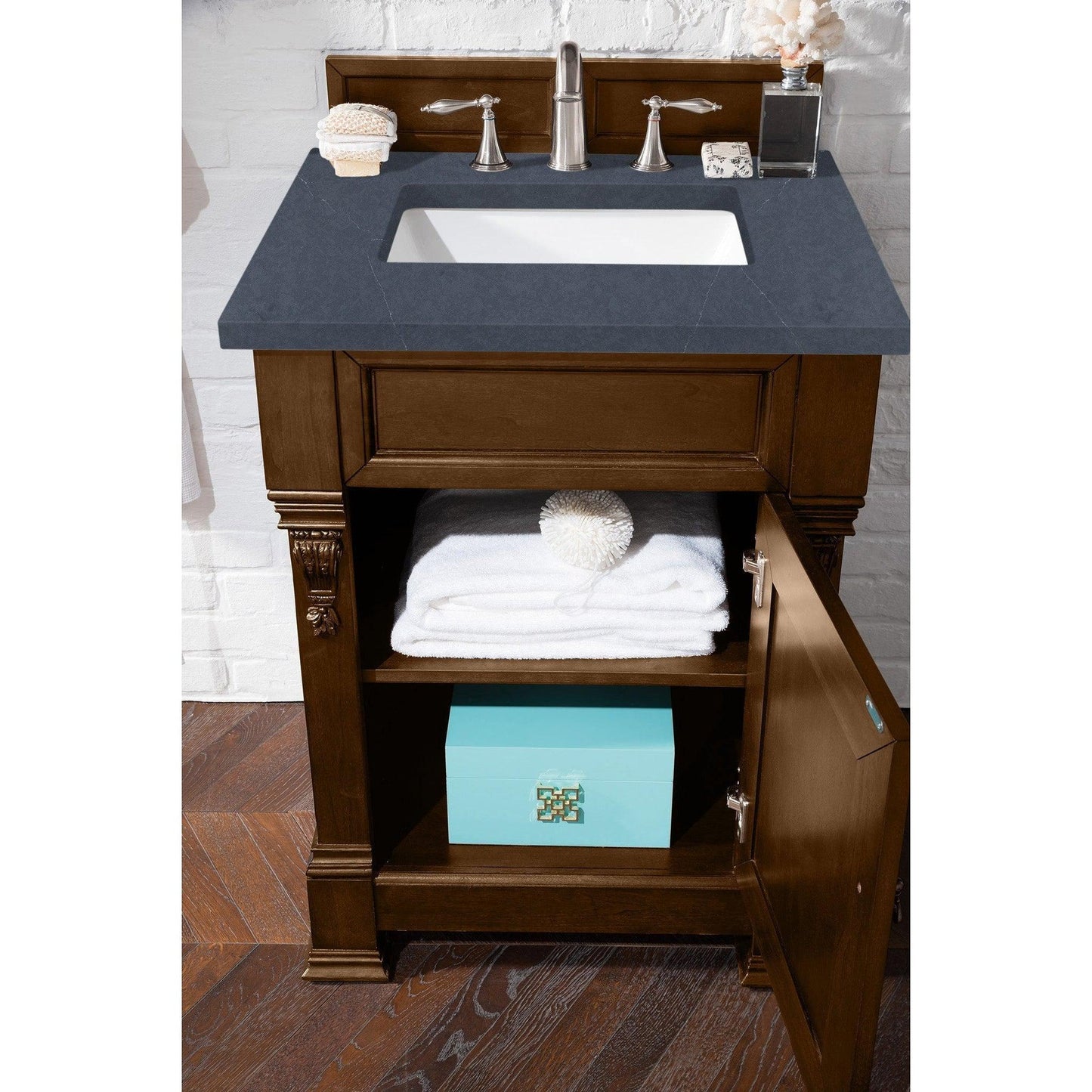 James Martin Vanities Brookfield 26" Country Oak Single Vanity With 3cm Charcoal Soapstone Quartz Top