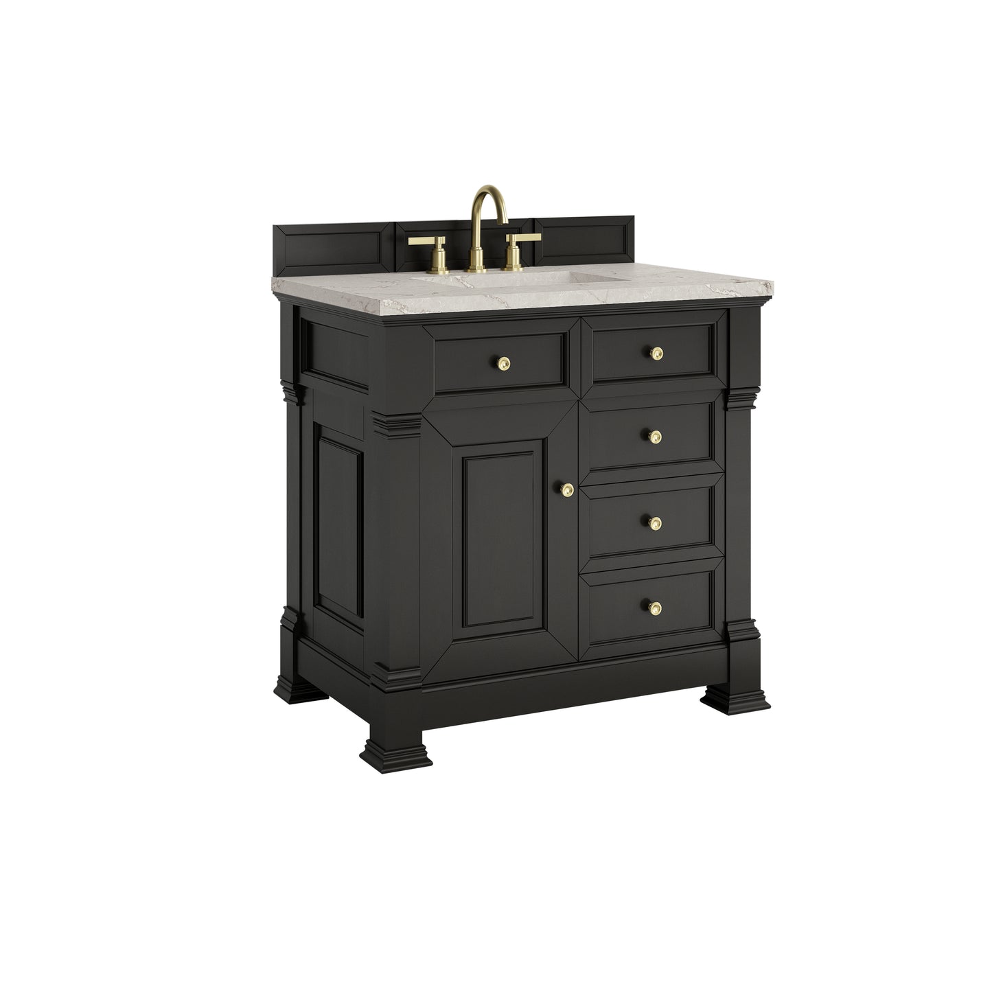 James Martin Vanities Brookfield 36" Black Onyx Single Vanity With 3cm Victorian Silver Silestone Top