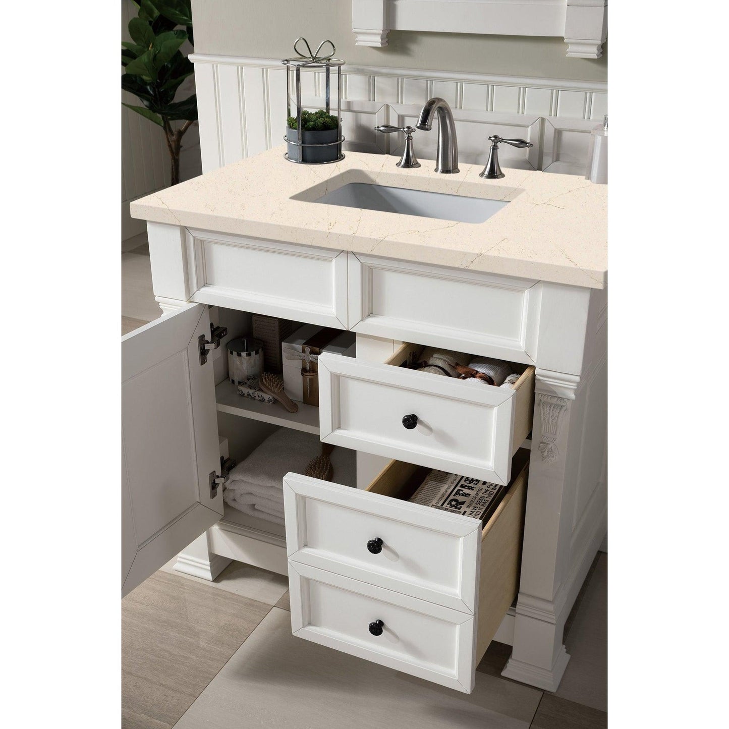 James Martin Vanities Brookfield 36" Bright White Single Vanity With 3cm Eternal Marfil Quartz Top