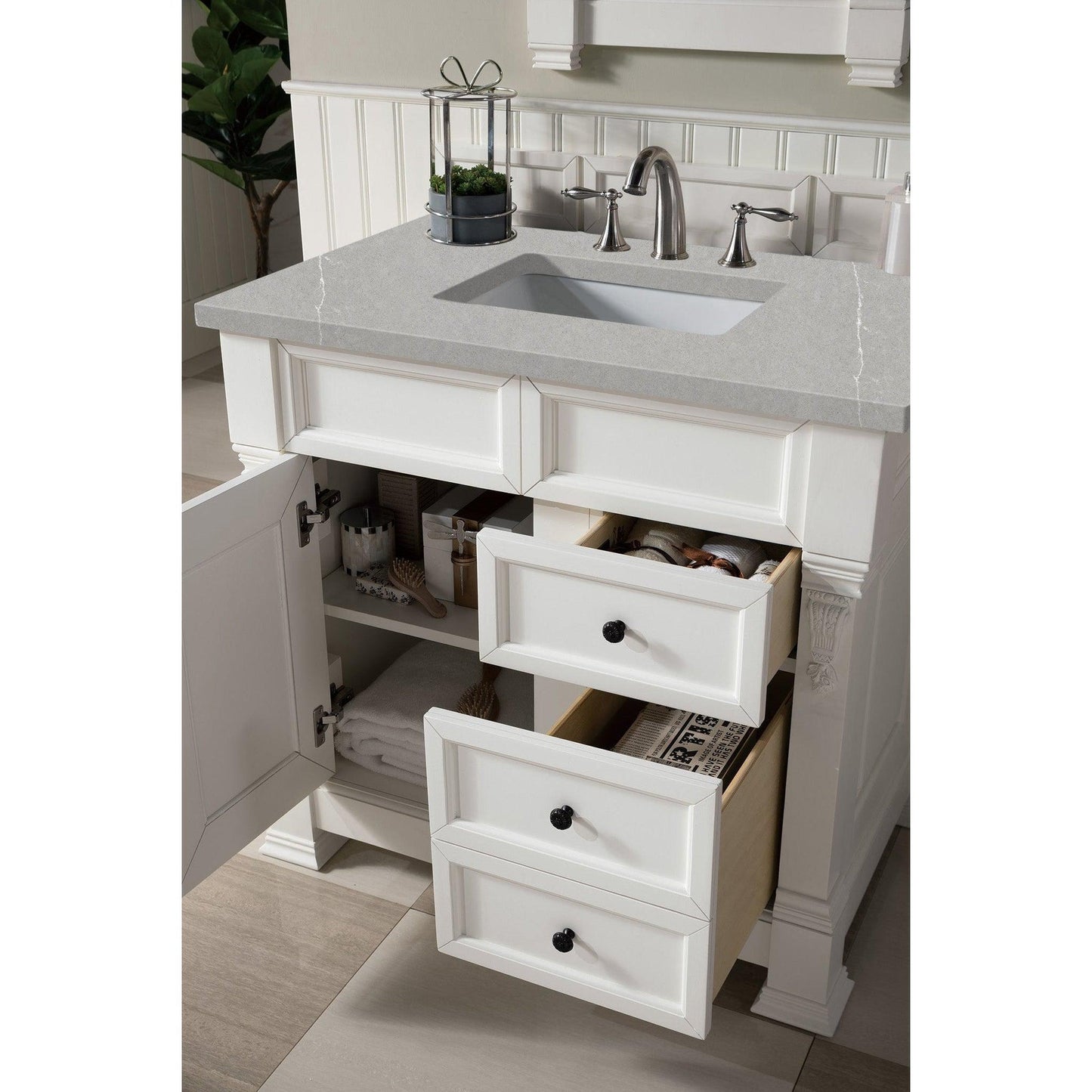 James Martin Vanities Brookfield 36" Bright White Single Vanity With 3cm Eternal Serena Quartz Top
