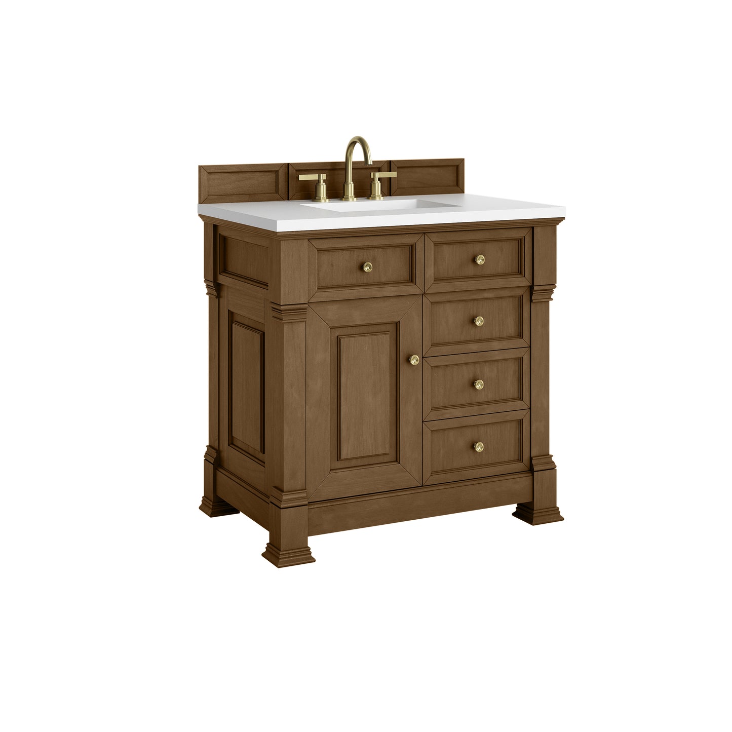 James Martin Vanities Brookfield 36" Honey Oak Single Vanity With 3cm White Zeus Silestone Top