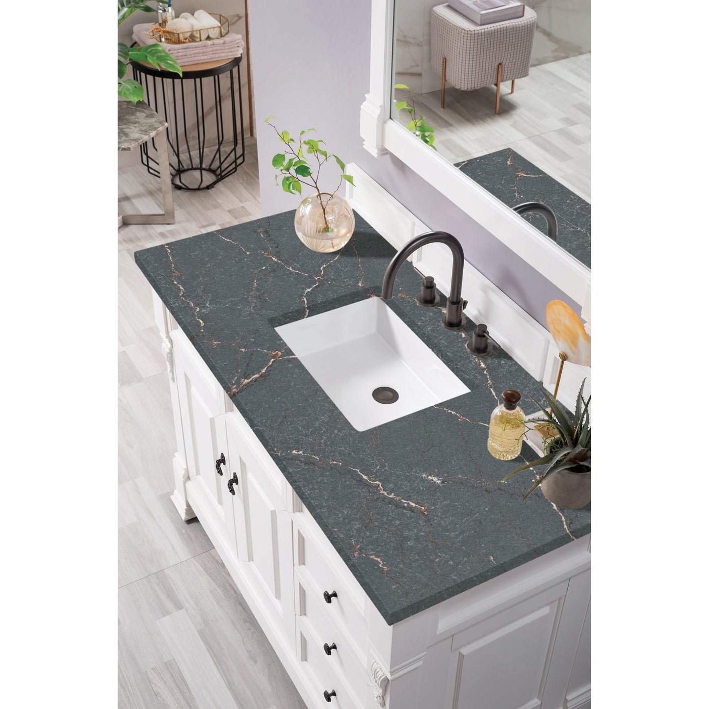 James Martin Vanities Brookfield 48" Bright White Single Vanity With 3 cm Parisien Bleu Quartz Top