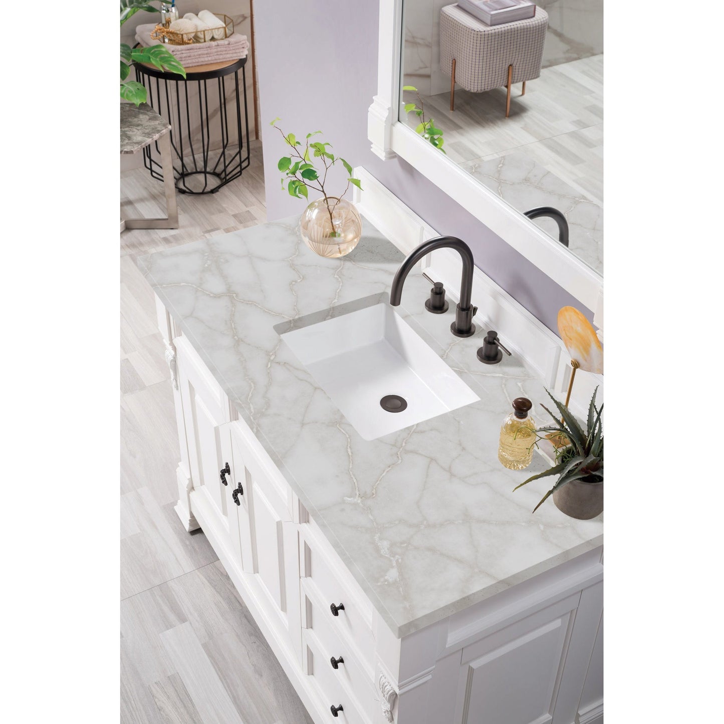James Martin Vanities Brookfield 48" Bright White Single Vanity With 3 cm Victorian Silver Quartz Top