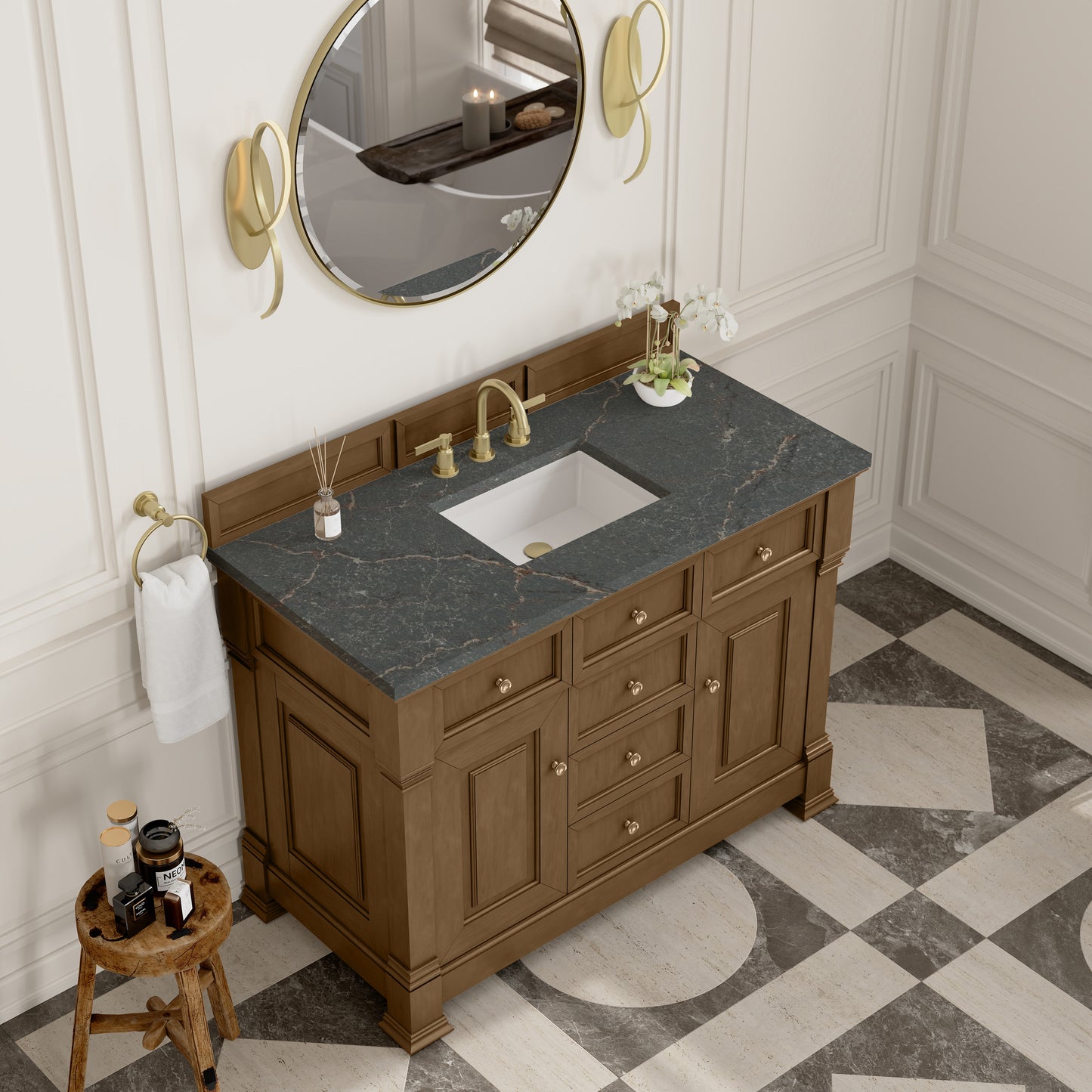 James Martin Vanities Brookfield 48" Honey Oak Single Vanity With 3cm Parisien Bleu Silestone Top With FreePower Wireless Charger
