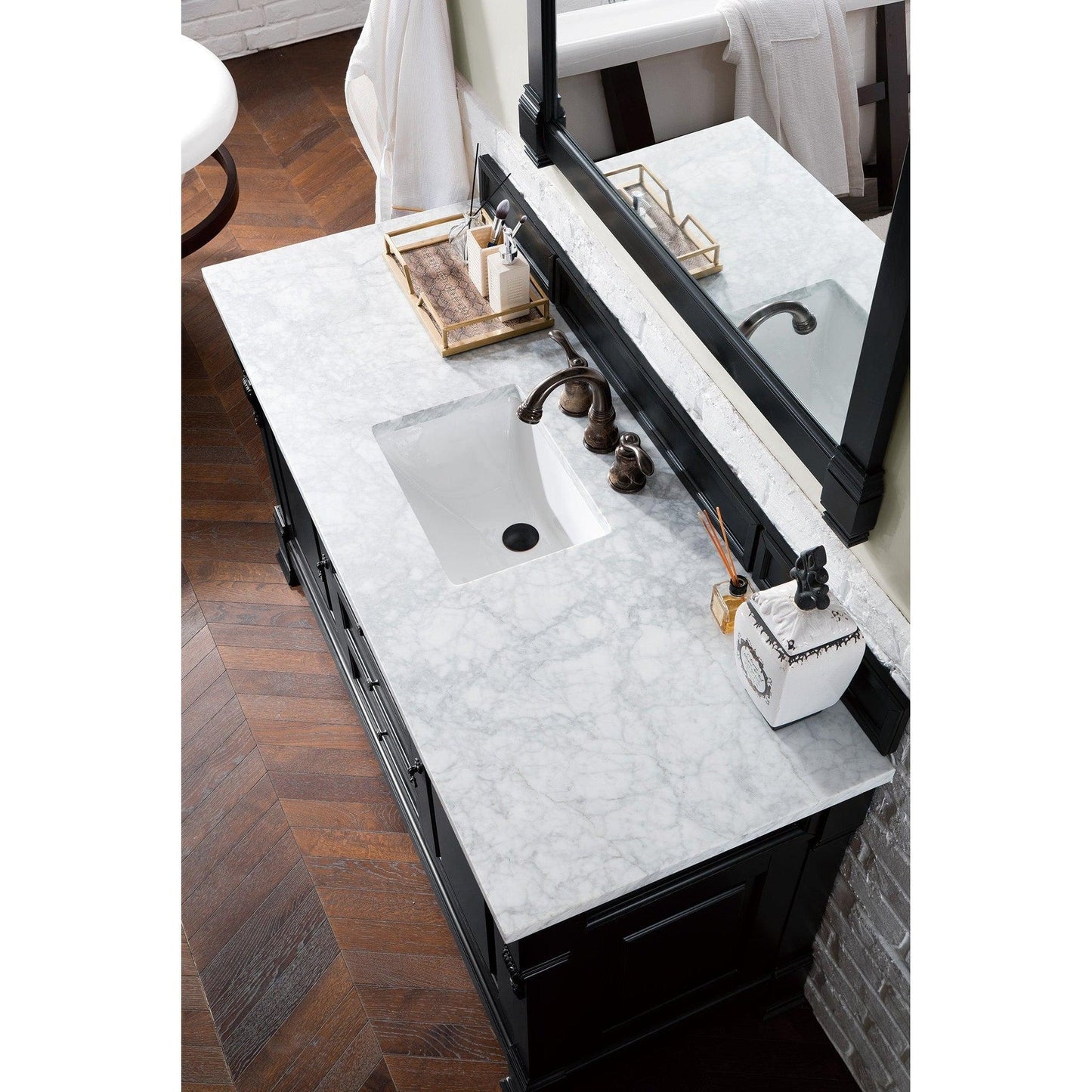 James Martin Vanities Brookfield 60" Antique Black Single Vanity With 3cm Carrara Marble Top