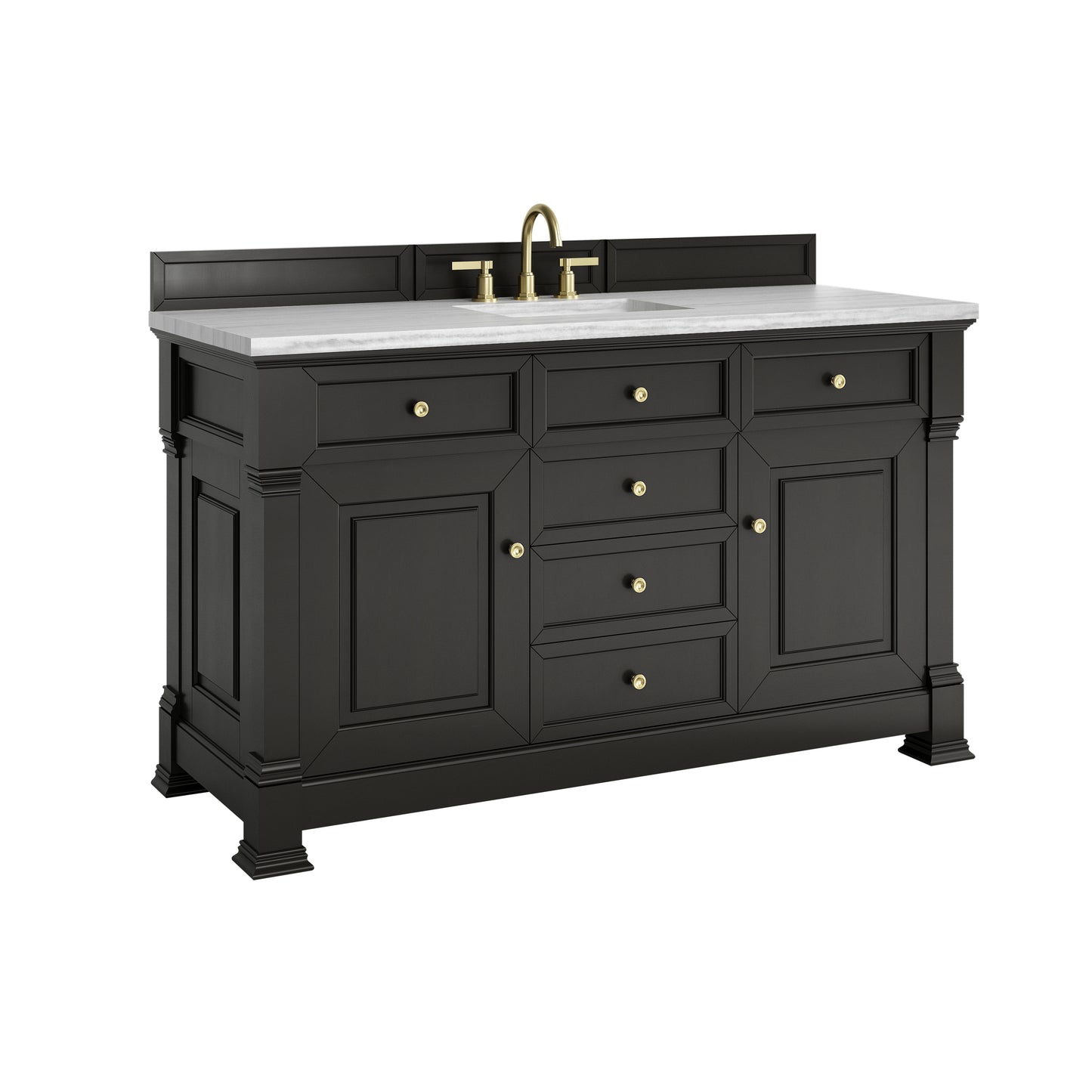 James Martin Vanities Brookfield 60" Black Onyx Single Vanity With 3cm Arctic Fall Solid Surface Top