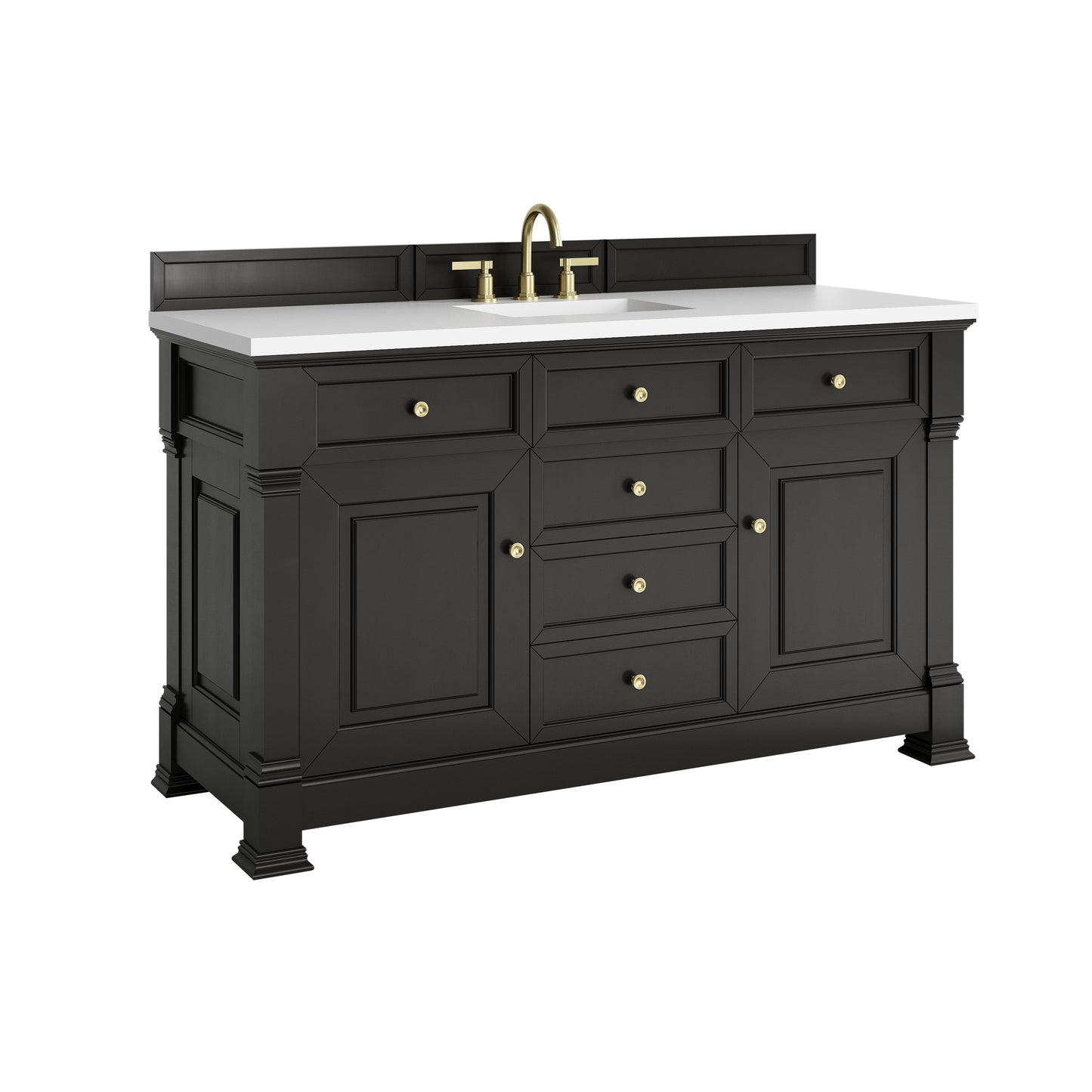 James Martin Vanities Brookfield 60" Black Onyx Single Vanity With 3cm White Zeus Silestone Top