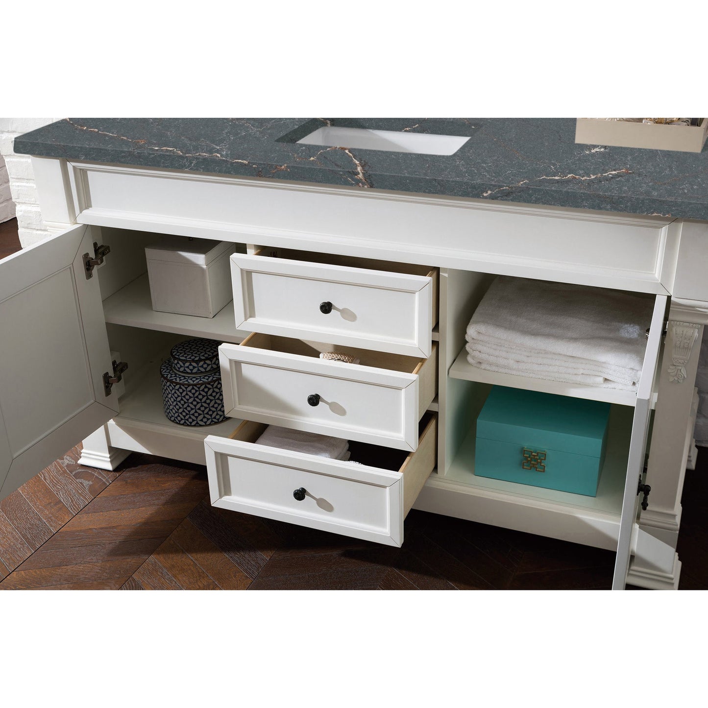 James Martin Vanities Brookfield 60" Bright White Single Vanity With 3 cm Parisien Bleu Quartz Top