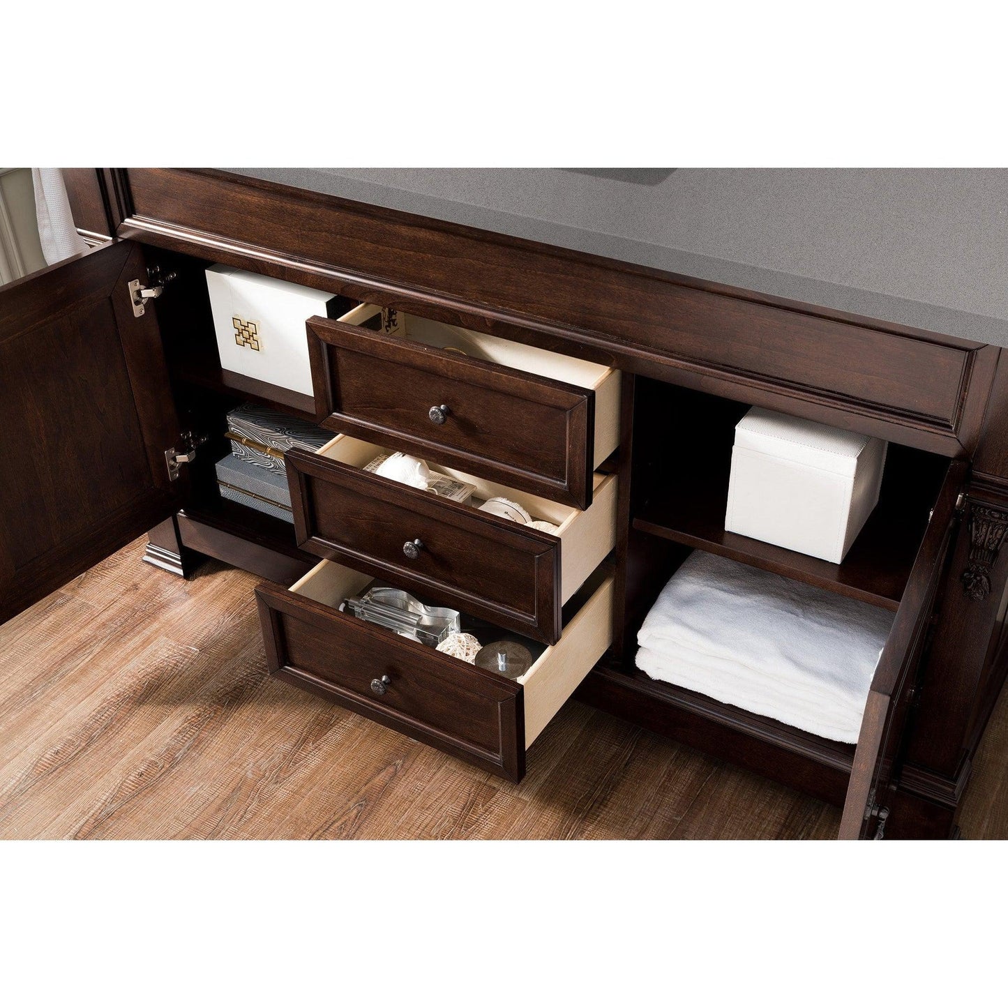 James Martin Vanities Brookfield 60" Burnished Mahogany Single Vanity With 3cm Grey Expo Quartz Top