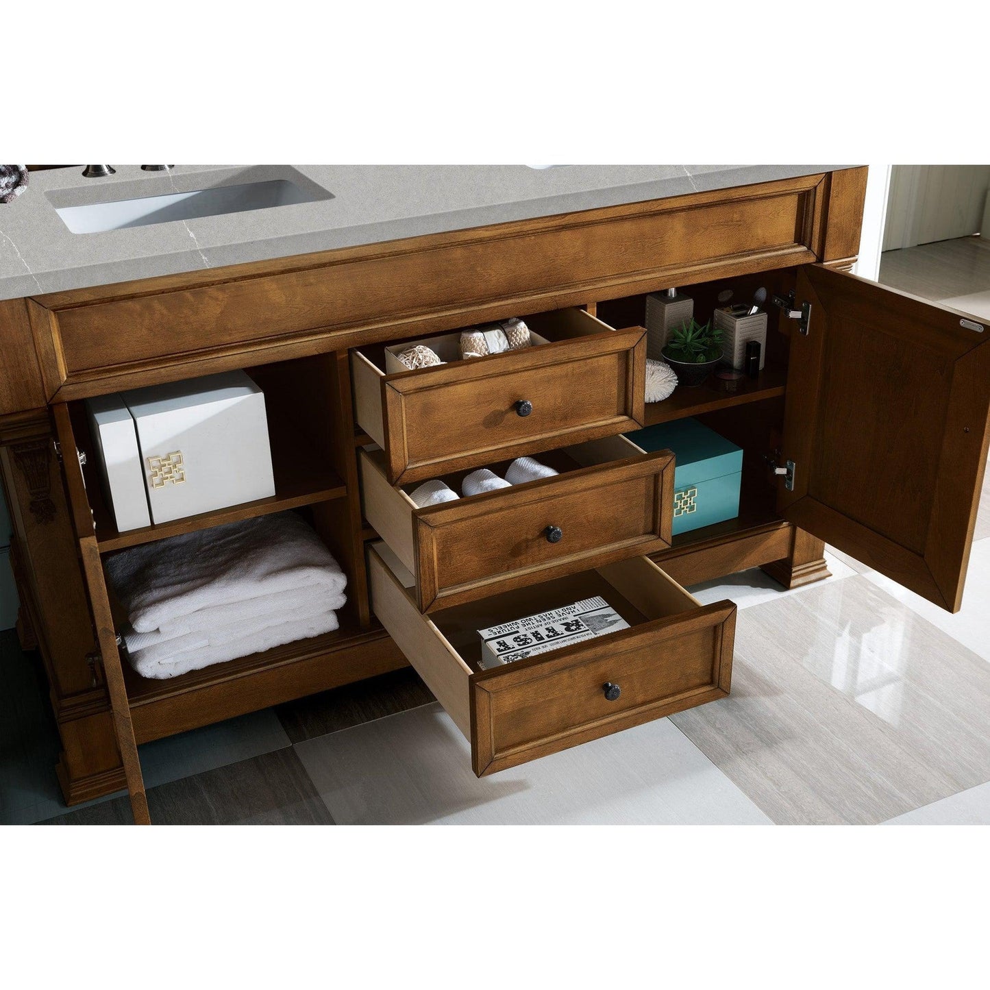 James Martin Vanities Brookfield 60" Country Oak Double Vanity With 3cm Eternal Serena Quartz Top