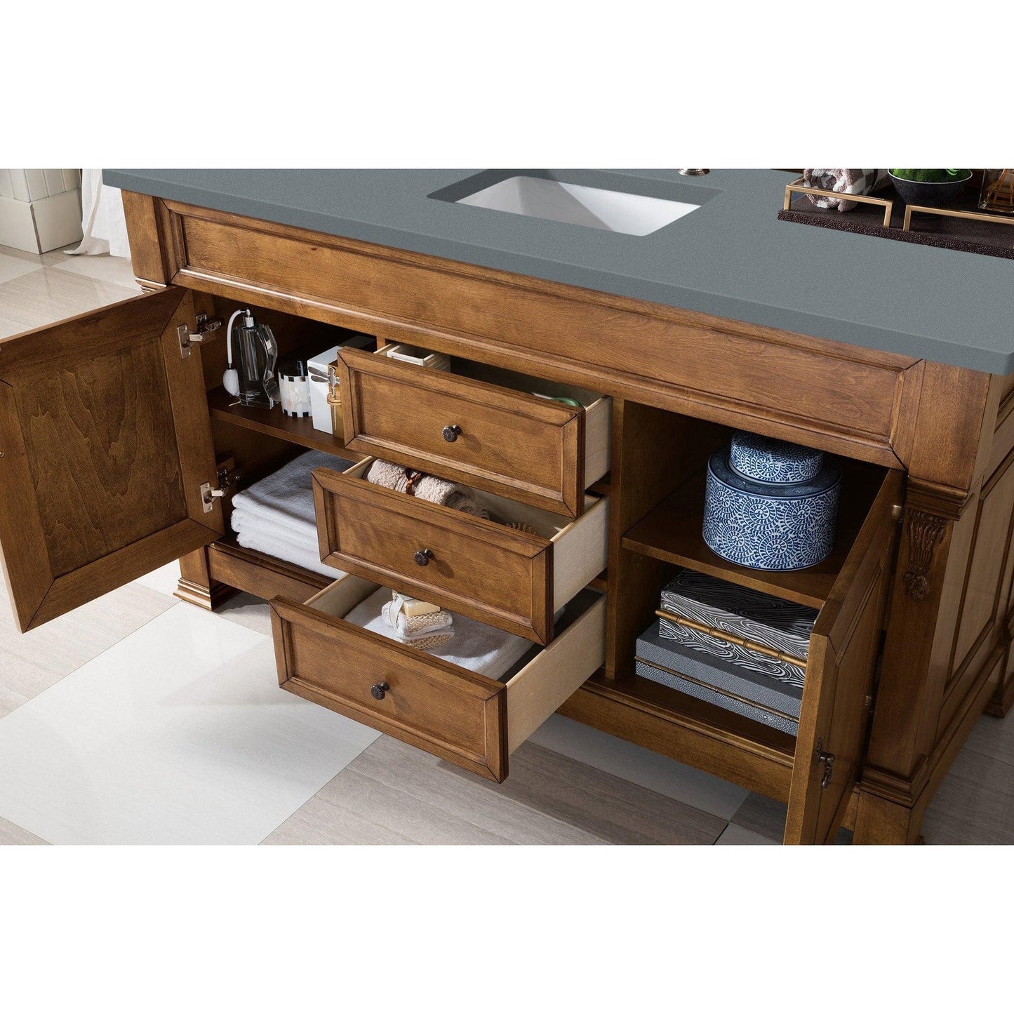James Martin Vanities Brookfield 60" Country Oak Single Vanity With 3cm Cala Blue Quartz Top