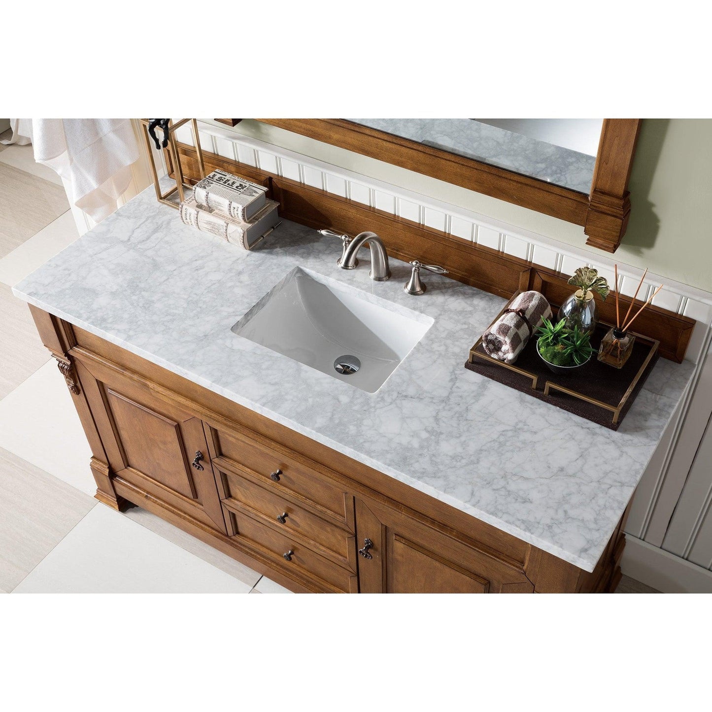 James Martin Vanities Brookfield 60" Country Oak Single Vanity With 3cm Carrara Marble Top