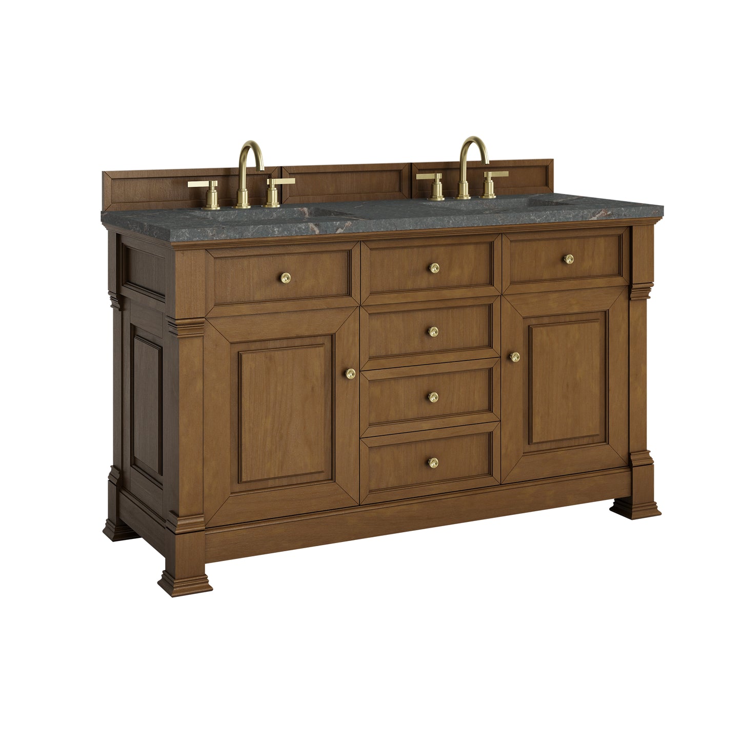 James Martin Vanities Brookfield 60" Honey Oak Double Vanity With 3cm Parisien Bleu Silestone Top