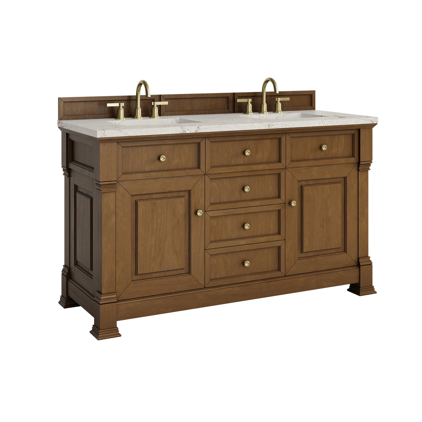 James Martin Vanities Brookfield 60" Honey Oak Double Vanity With 3cm Victorian Silver Silestone Top
