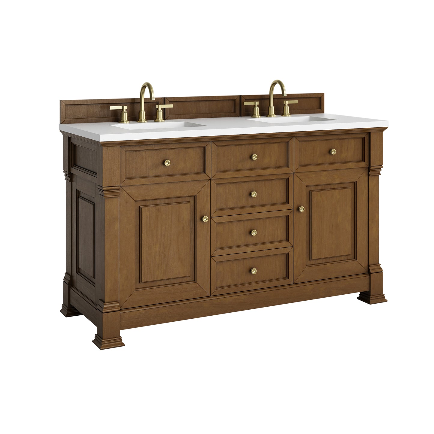 James Martin Vanities Brookfield 60" Honey Oak Double Vanity With 3cm White Zeus Silestone Top