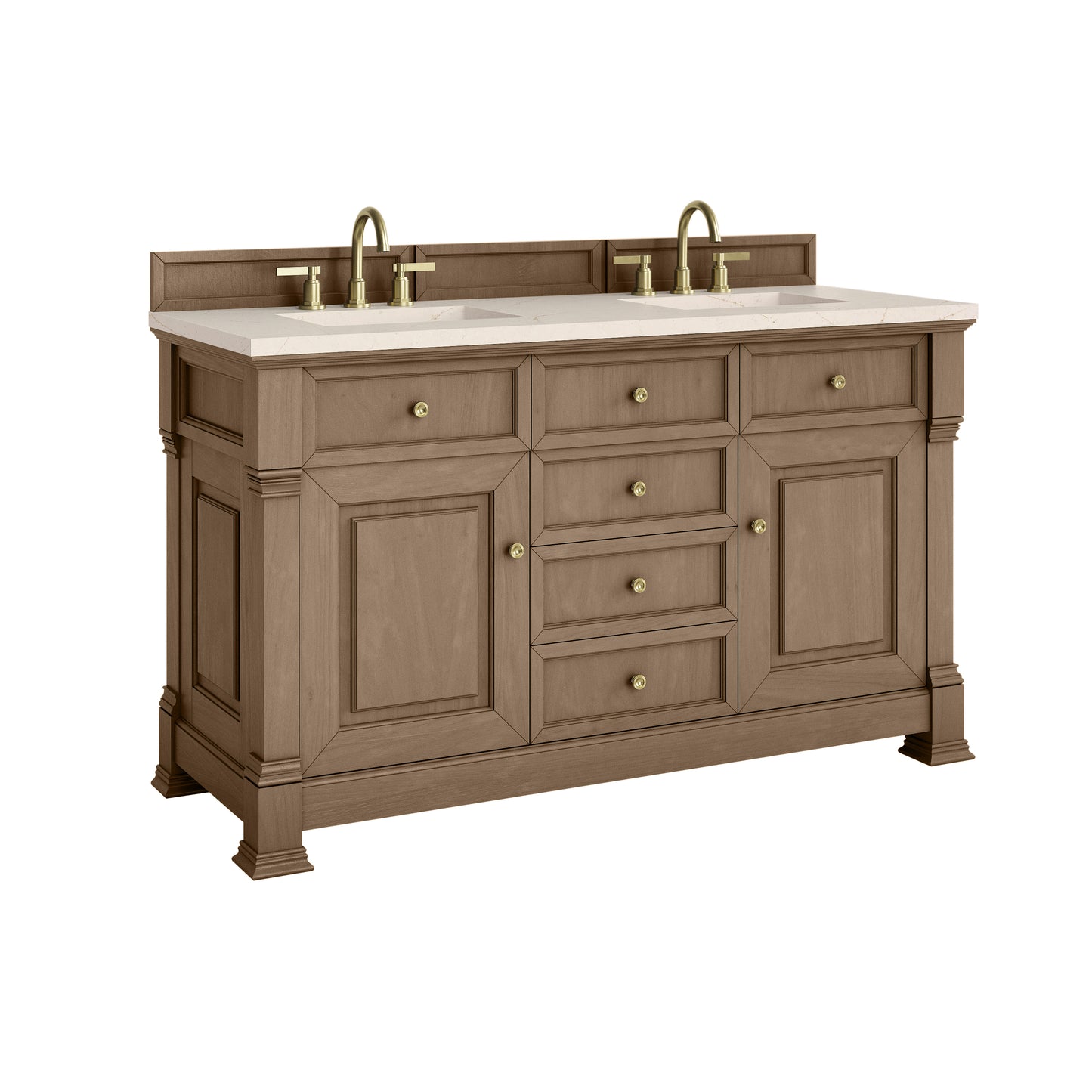 James Martin Vanities Brookfield 60" Pecan Double Vanity With 3cm Eternal Marfil Silestone Top