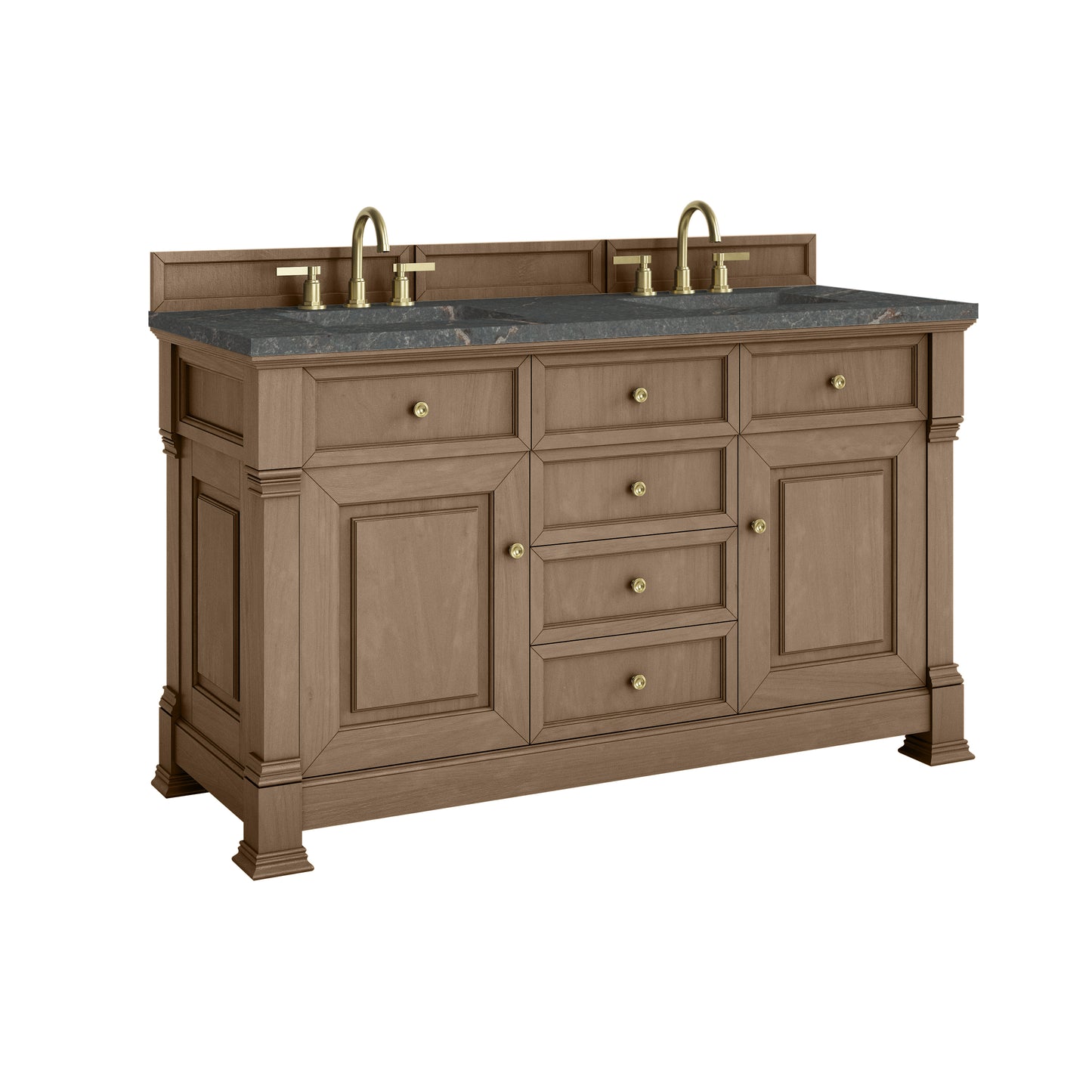 James Martin Vanities Brookfield 60" Pecan Double Vanity With 3cm Parisien Bleu Silestone Top