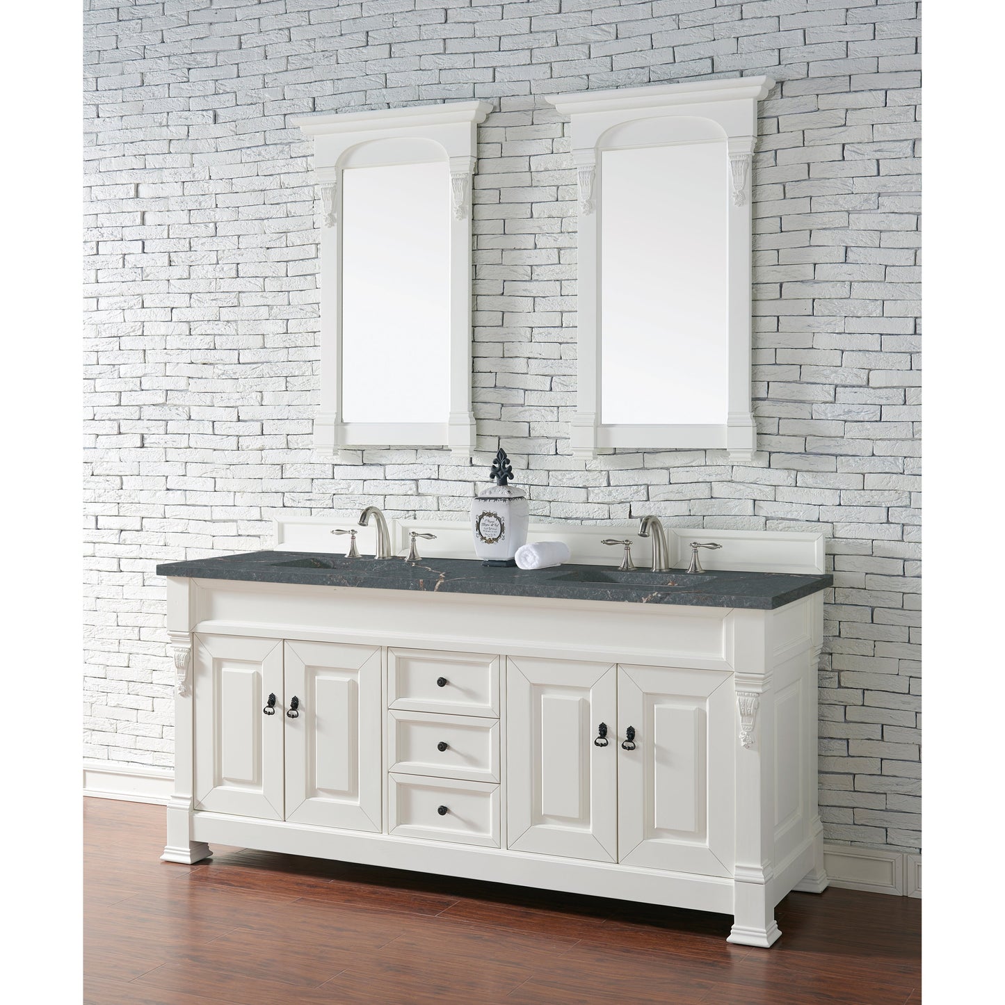 James Martin Vanities Brookfield 72" Bright White Double Vanity With 3 cm Parisien Bleu Quartz Top