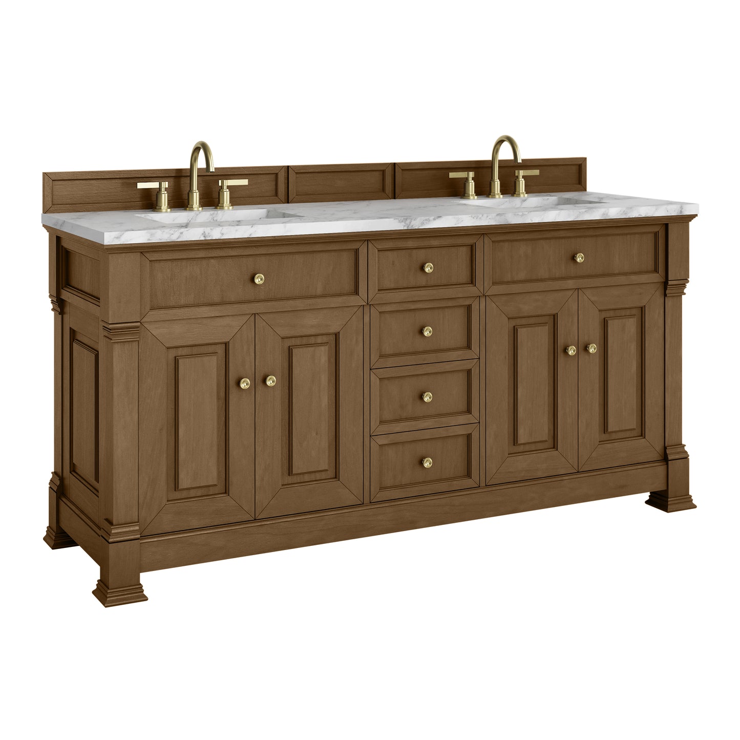 James Martin Vanities Brookfield 72" Honey Oak Double Vanity With 3cm Carrara White Marble Top