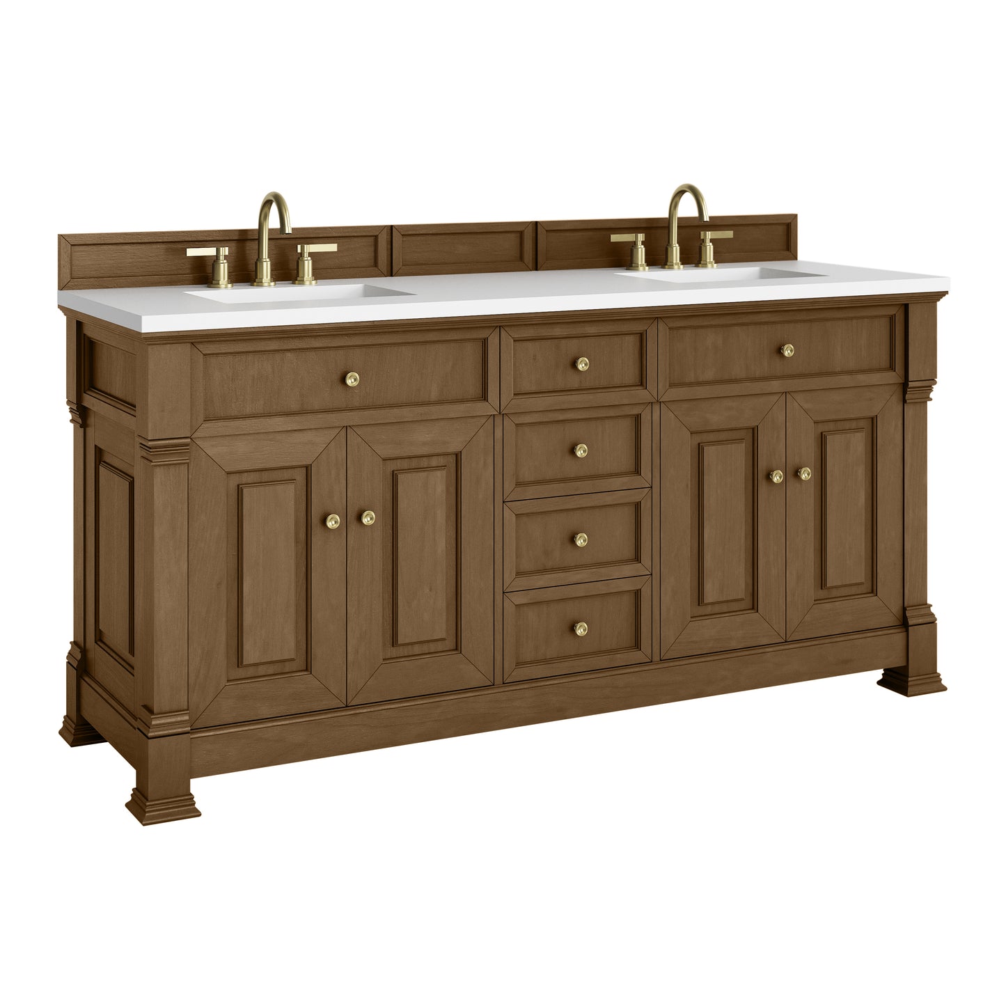 James Martin Vanities Brookfield 72" Honey Oak Double Vanity With 3cm White Zeus Silestone Top