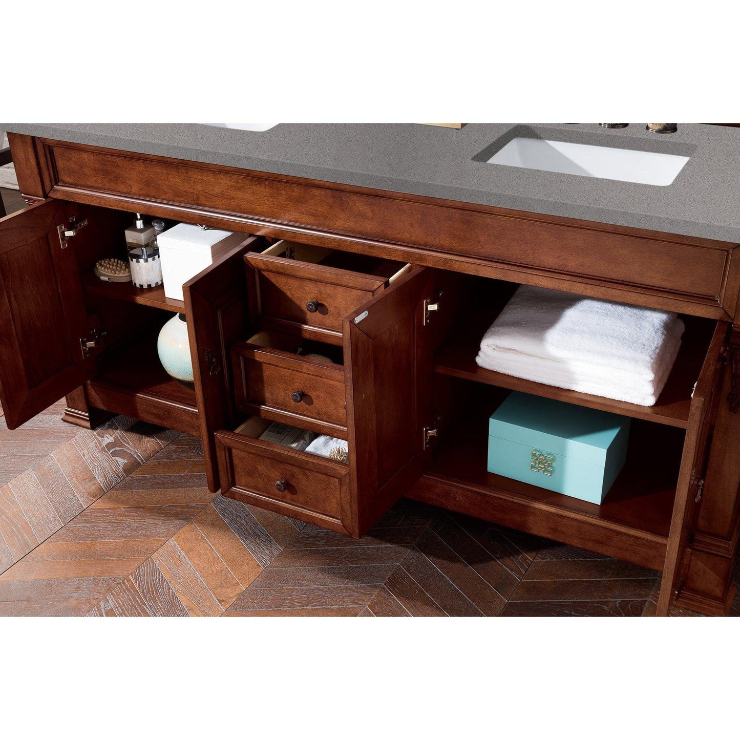 James Martin Vanities Brookfield 72" Warm Cherry Double Vanity With 3cm Grey Expo Quartz Top