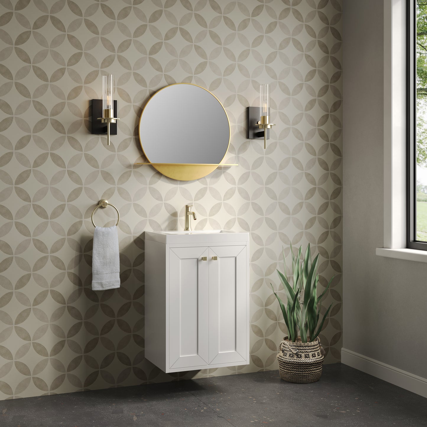 James Martin Vanities Chianti 20" Glossy White Champagne Brass Base Single Vanity With White Glossy Composite Stone Top