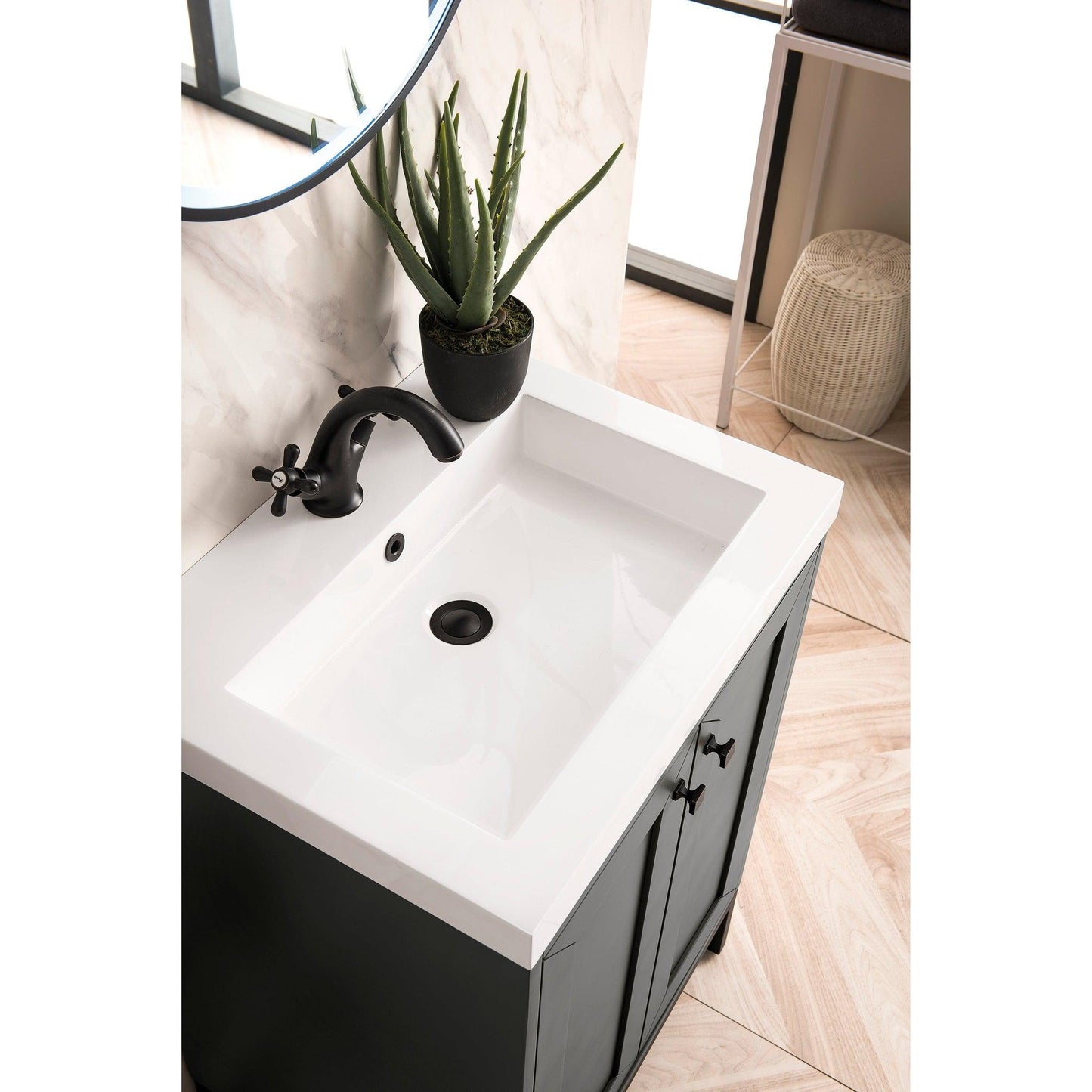 James Martin Vanities Chianti 24" Mineral Grey, Matte Black Single Vanity Cabinet With White Glossy Composite Countertop