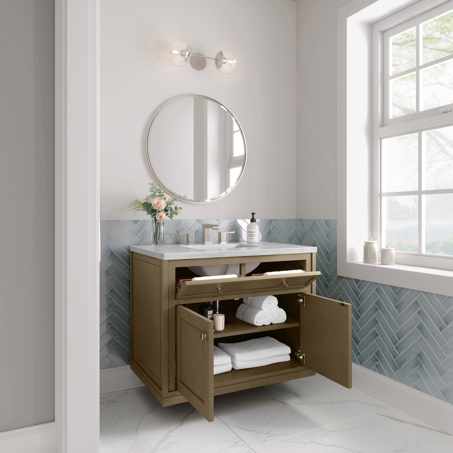 James Martin Vanities Chicago 36" Walnut Whisper Single Vanity With 3cm Arctic Fall Solid Surface Top