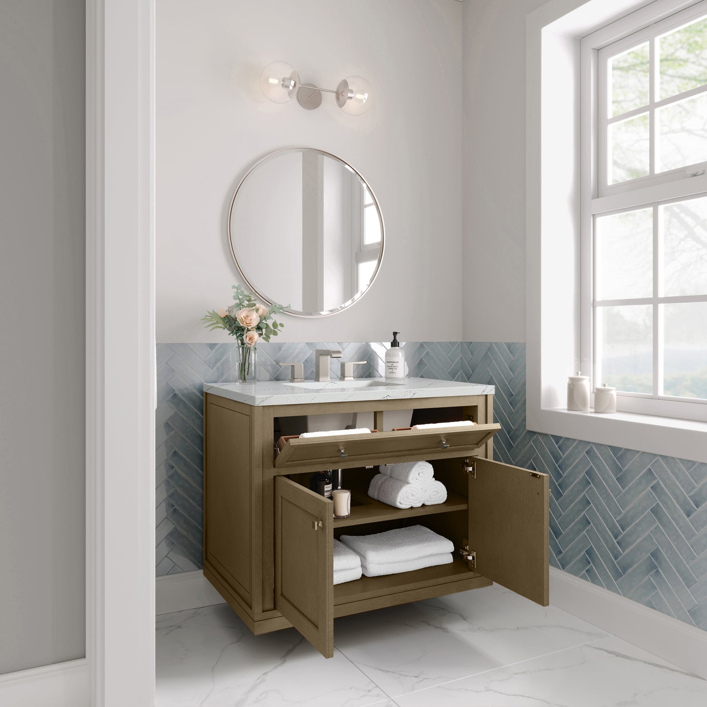 James Martin Vanities Chicago 36" Walnut Whisper Single Vanity With 3cm Ethereal Noctis Silestone Top