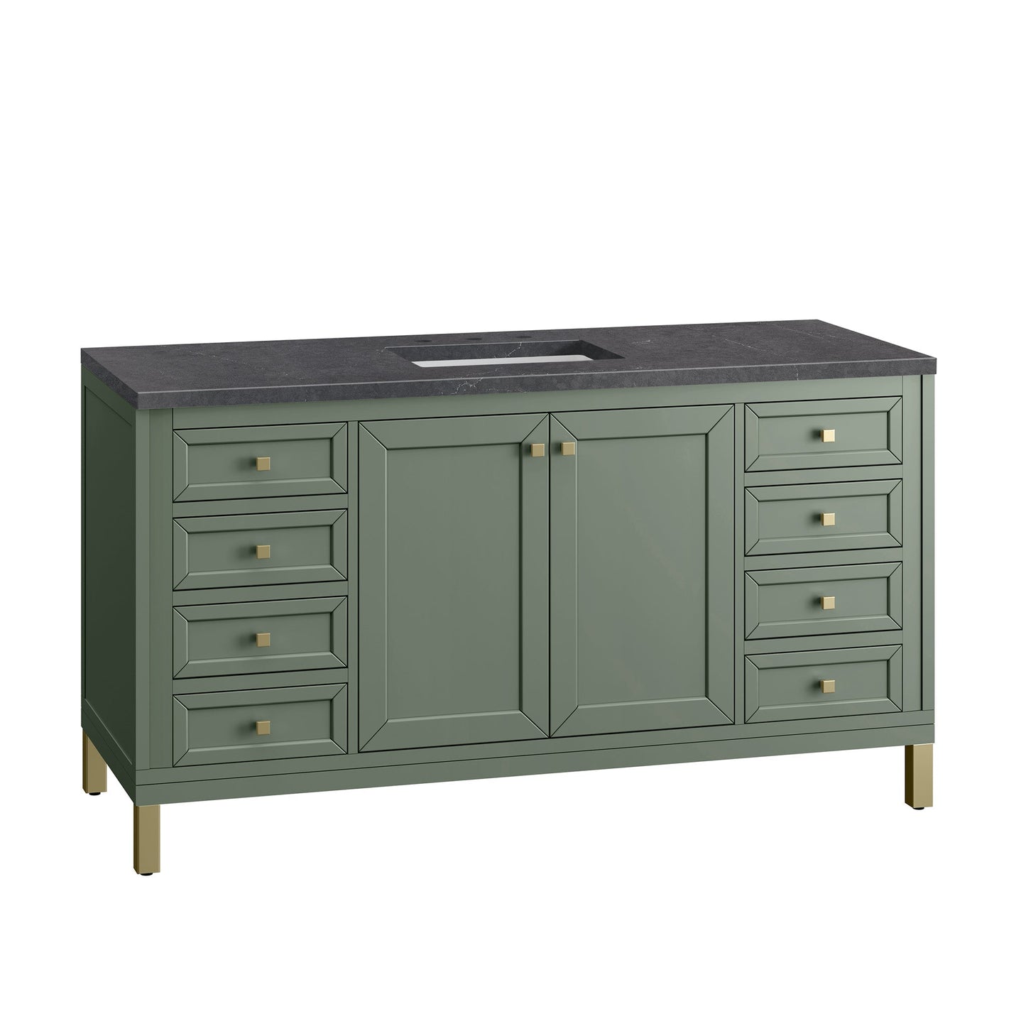 James Martin Vanities Chicago 60" Smokey Celadon Single Vanity With 3cm Charcoal Soapstone Top