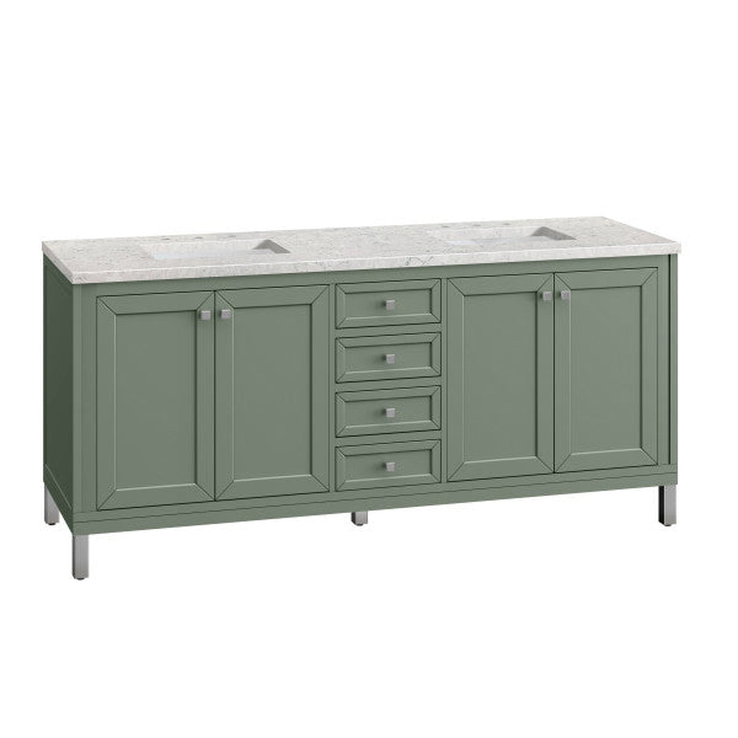 James Martin Vanities Chicago 72" Smokey Celadon Double Vanity With 3cm Eternal Jasmine Pearl Top
