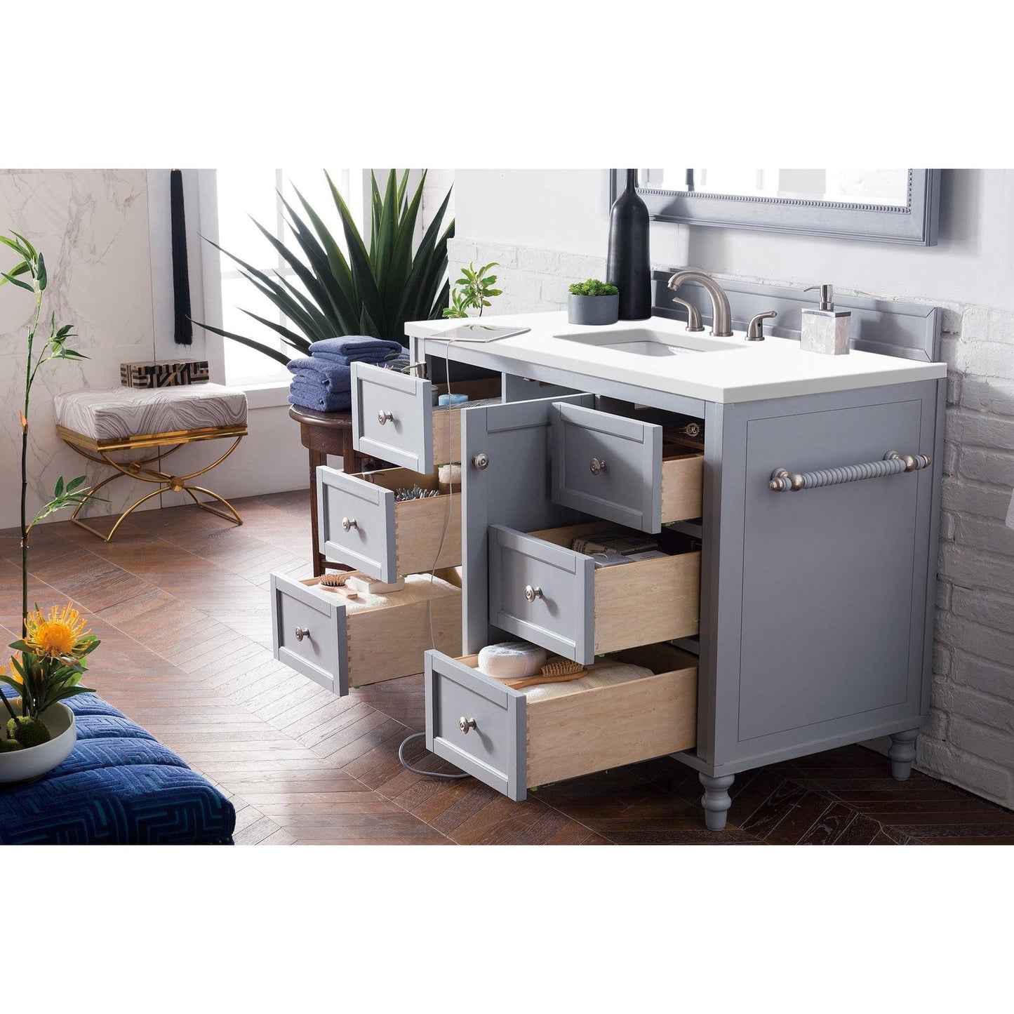 James Martin Vanities Copper Cove Encore 48" Silver Gray Single Vanity With 3cm White Zeus Quartz Top