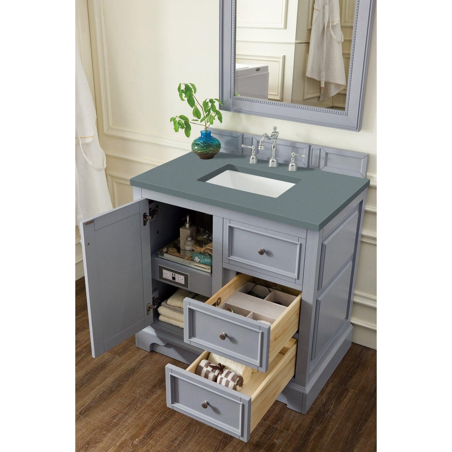 James Martin Vanities De Soto 36" Silver Gray Single Vanity With 3cm Cala Blue Quartz Top