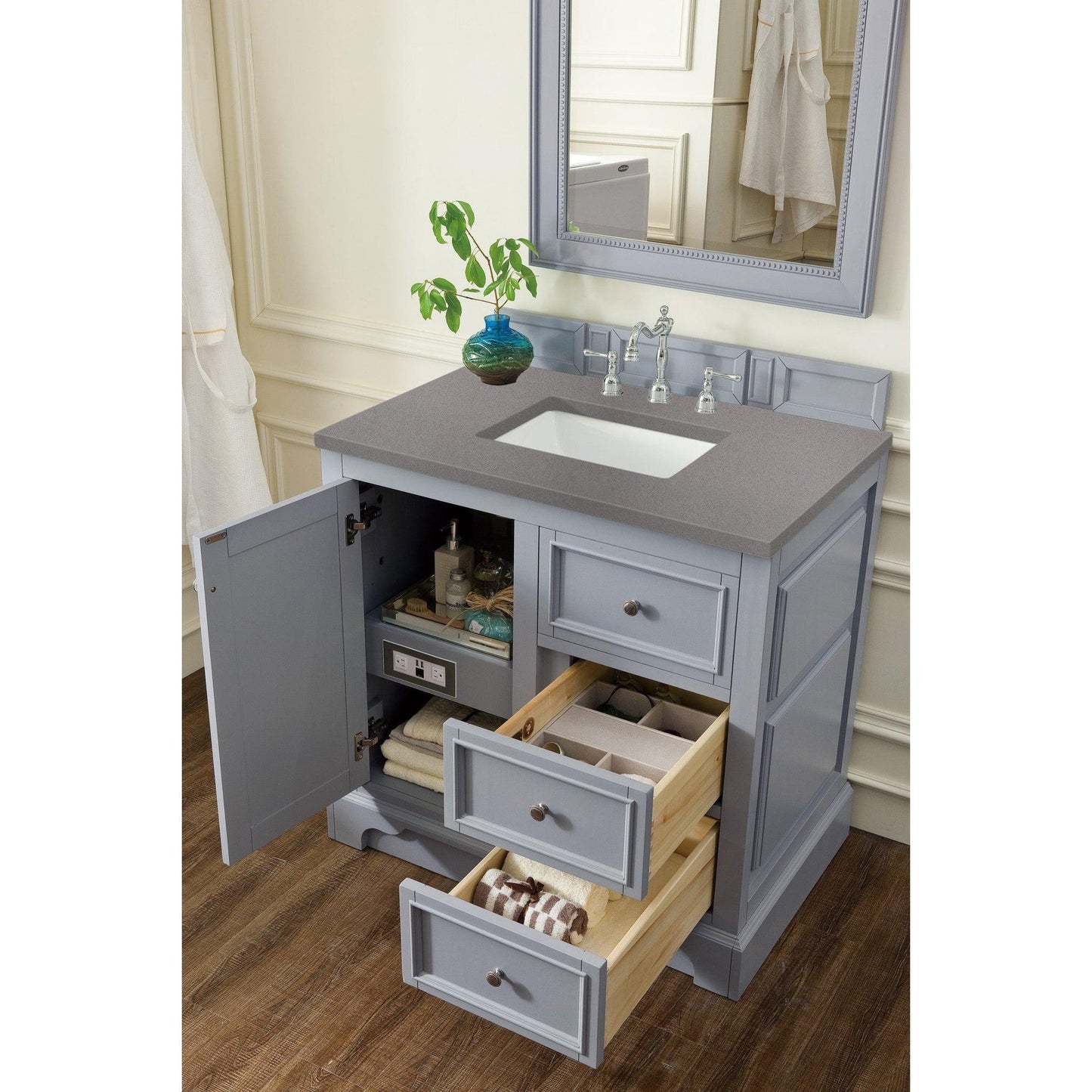 James Martin Vanities De Soto 36" Silver Gray Single Vanity With 3cm Grey Expo Quartz Top
