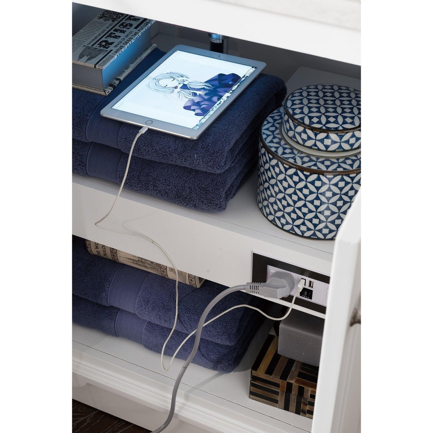 James Martin Vanities De Soto 72" Bright White Double Vanity With 3cm Grey Expo Quartz Top