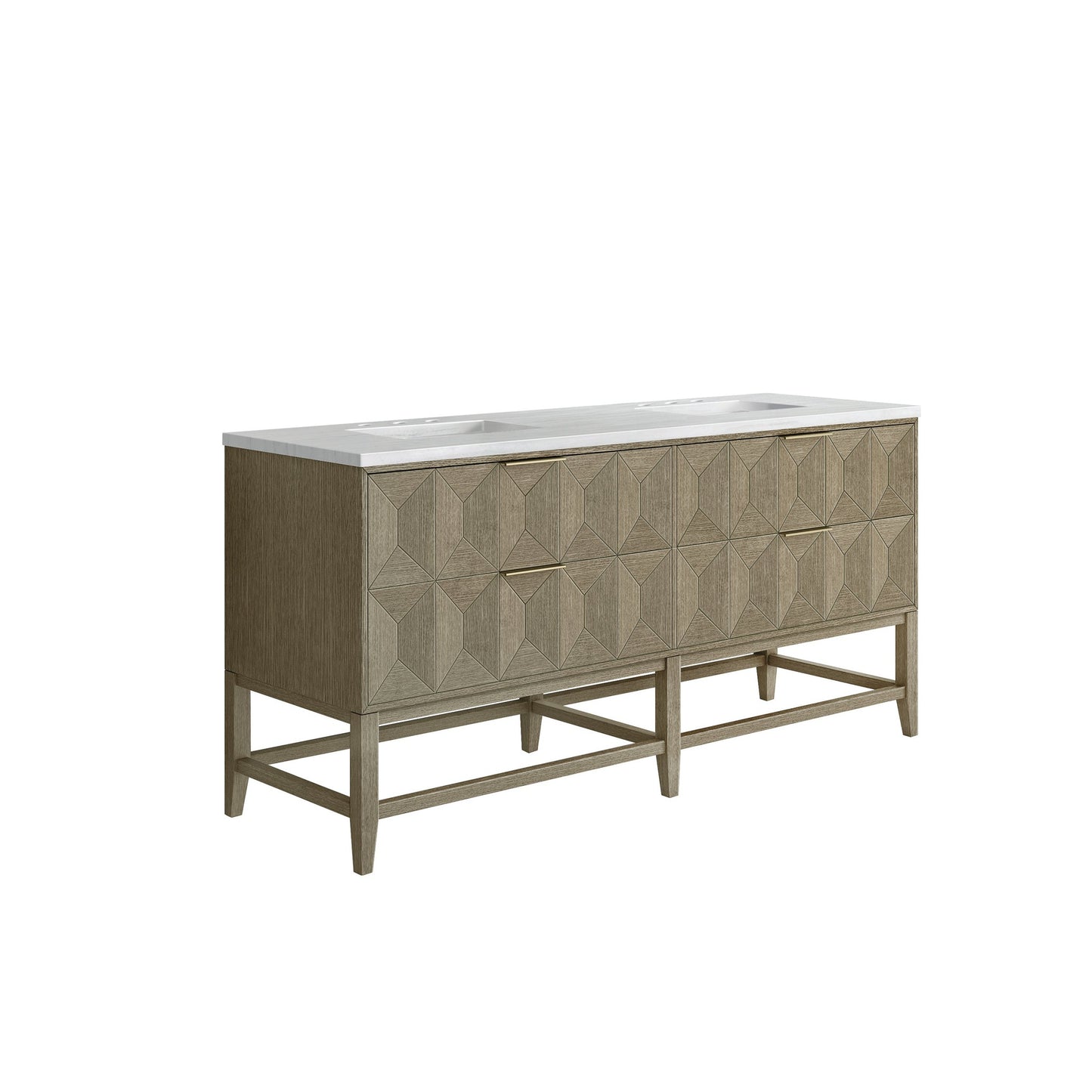 James Martin Vanities Emmeline 72" Pebble Oak Double Vanity With 3 cm Arctic Fall Top