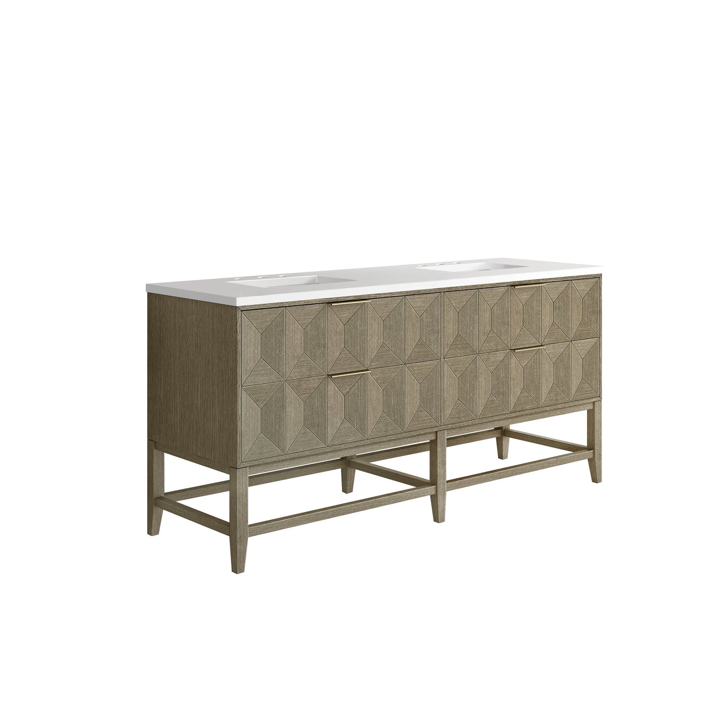 James Martin Vanities Emmeline 72" Pebble Oak Double Vanity With 3 cm White Zeus Top