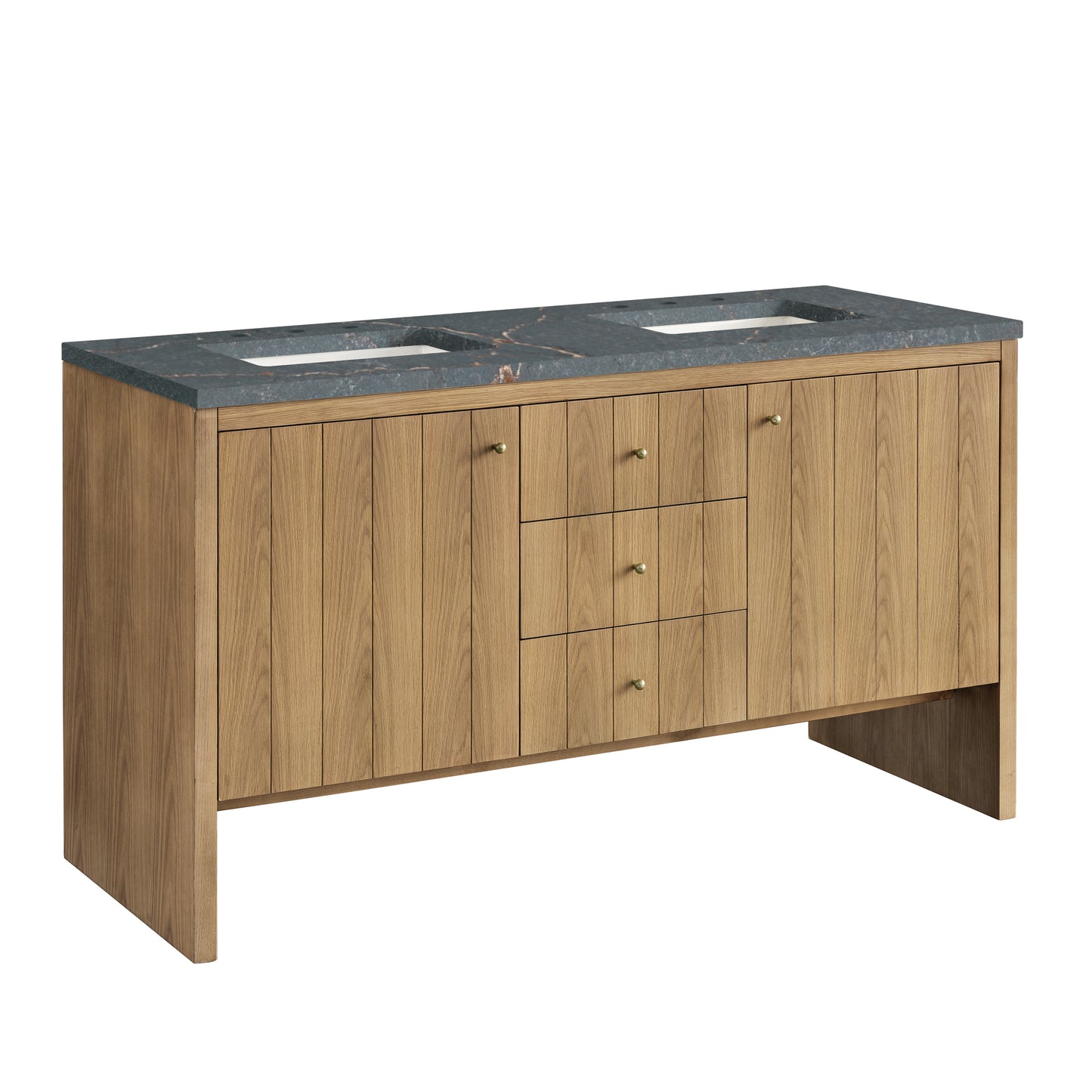 James Martin Vanities Hudson 60" Light Natural Oak Double Vanity With 3 cm Parisien Bleu Top and FreePower Wireless Charger