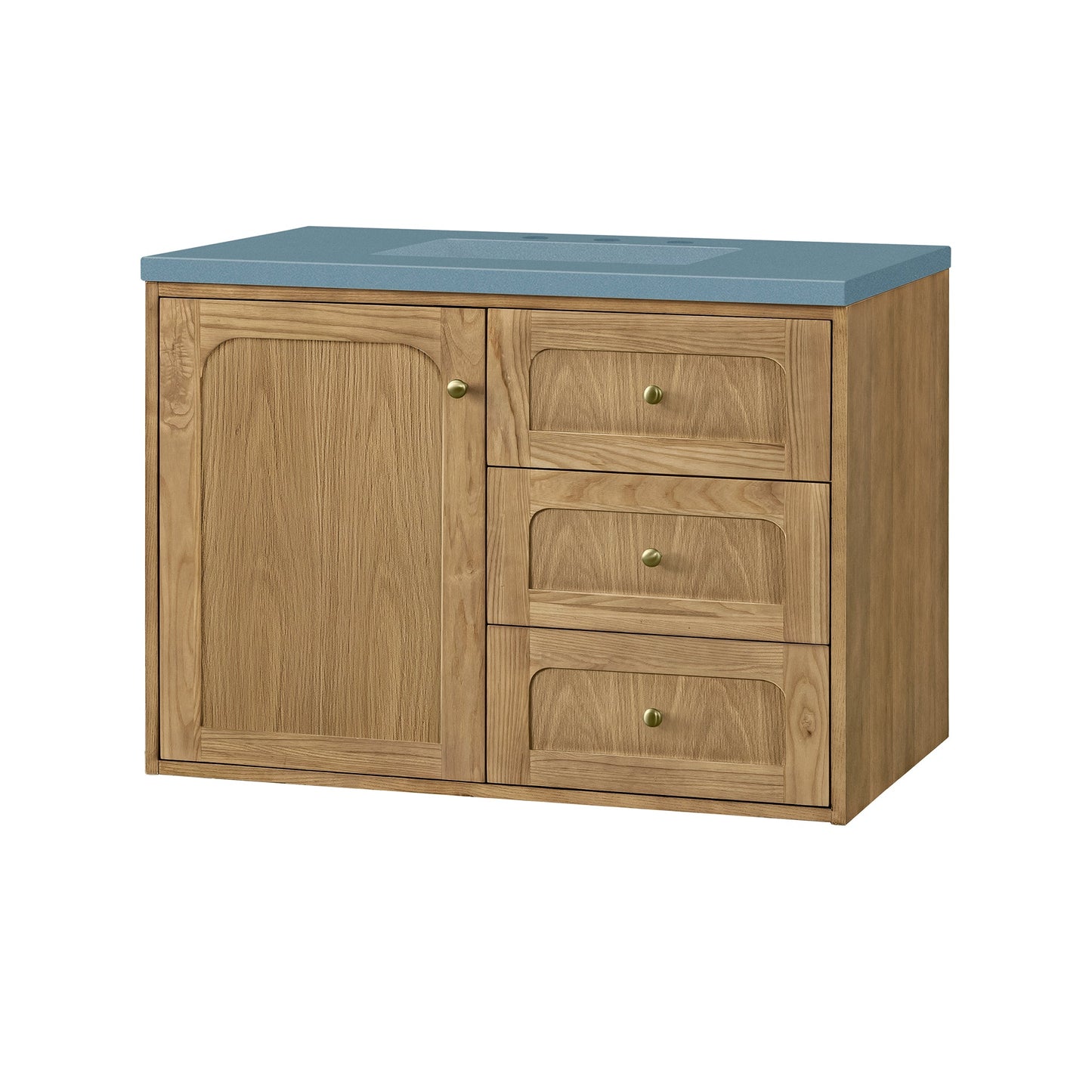 James Martin Vanities Laurent 36" Light Natural Oak Single Vanity With 3cm Cala Blue Top