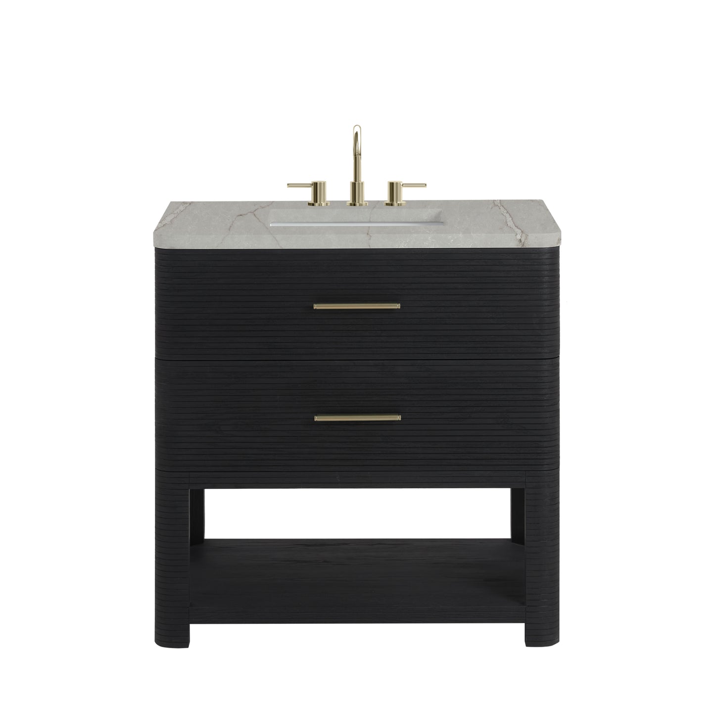 James Martin Vanities Lucian 36" Carbon Oak Single Vanity With 3cm Victorian Silver Silestone Widespread Top