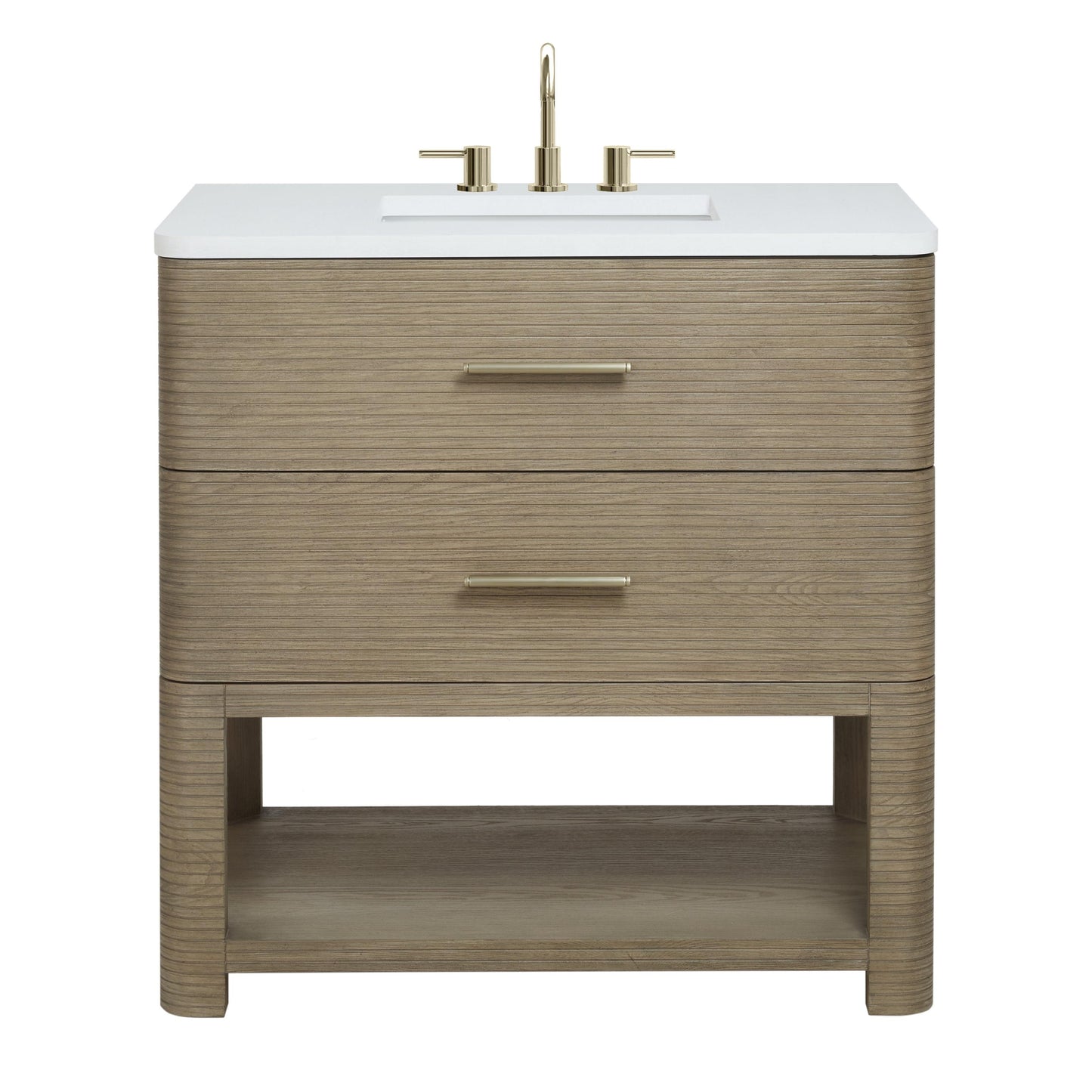 James Martin Vanities Lucian 36" Pebble Oak Single Vanity With 3cm White Zeus Silestone Widespread Top