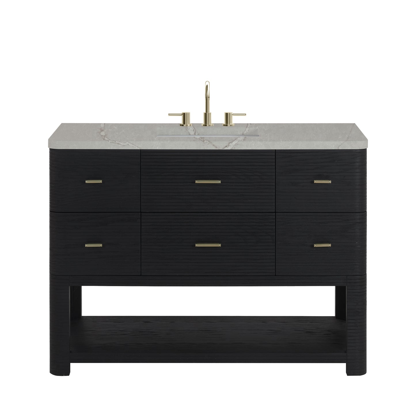 James Martin Vanities Lucian 48" Carbon Oak Single Vanity With 3cm Victorian Silver Silestone Widespread Top