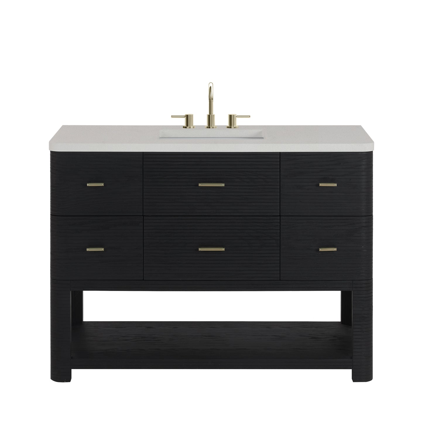 James Martin Vanities Lucian 48" Carbon Oak Single Vanity With 3cm White Zeus Silestone Widespread Top