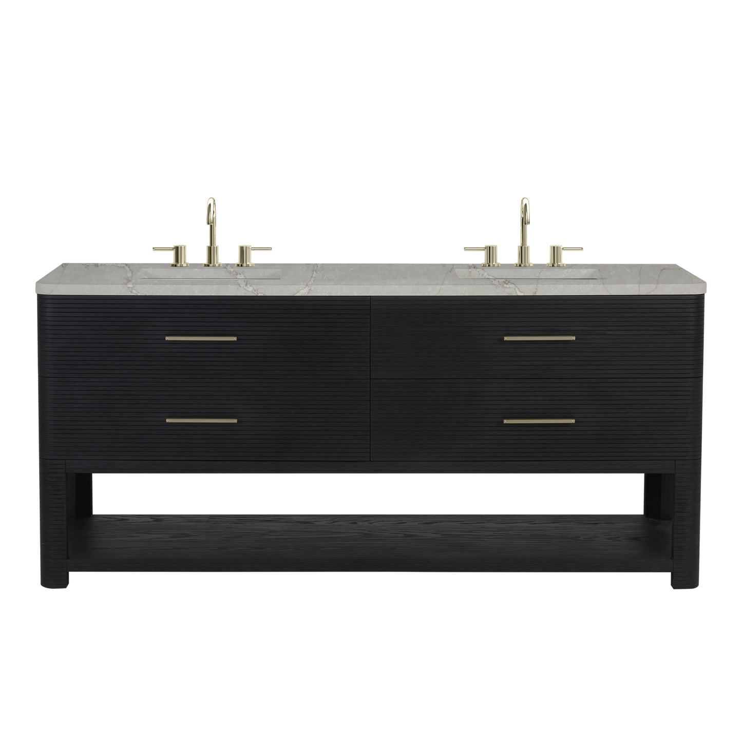 James Martin Vanities Lucian 72" Carbon Oak Double Vanity With 3cm White Zeus Silestone Widespread Top