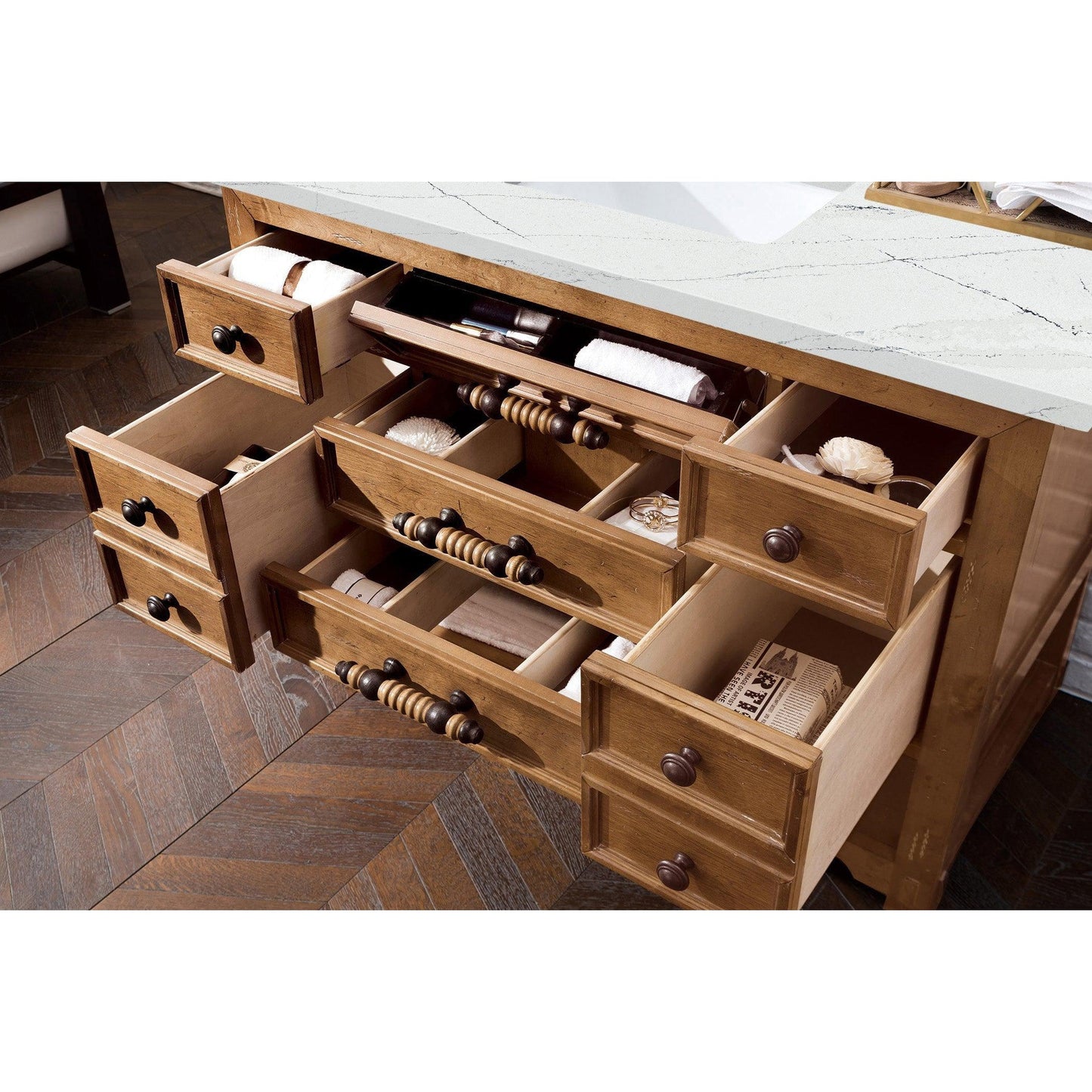 James Martin Vanities Malibu 48" Honey Alder Single Vanity With 3cm Ethereal Noctis Quartz Top