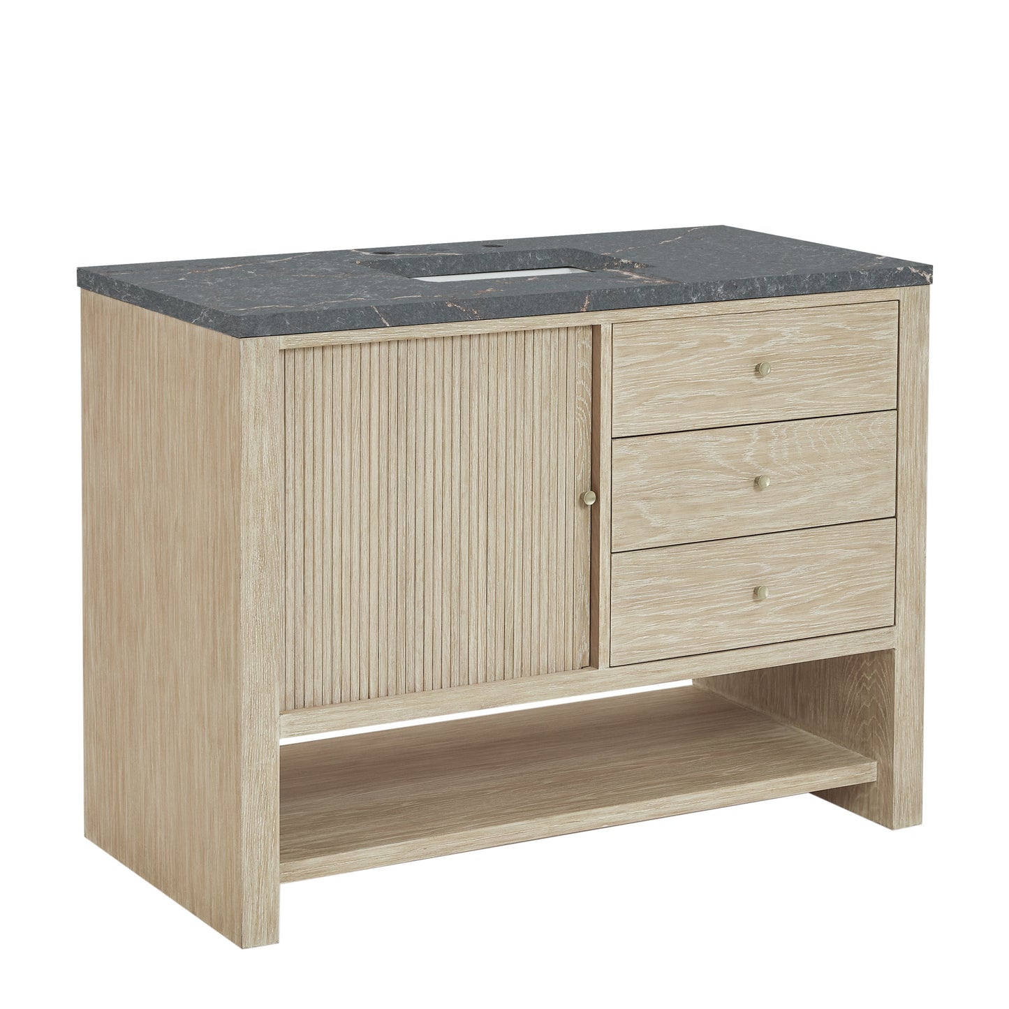 James Martin Vanities Marigot Single 48" Sunwashed Oak Single Vanity With 3 cm Parisien Bleu Quartz Top