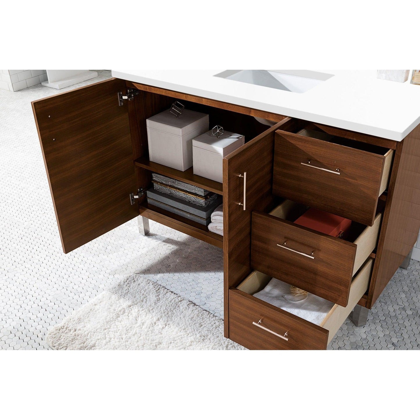 James Martin Vanities Metropolitan 48" American Walnut Single Vanity With 3cm White Zeus Quartz Top